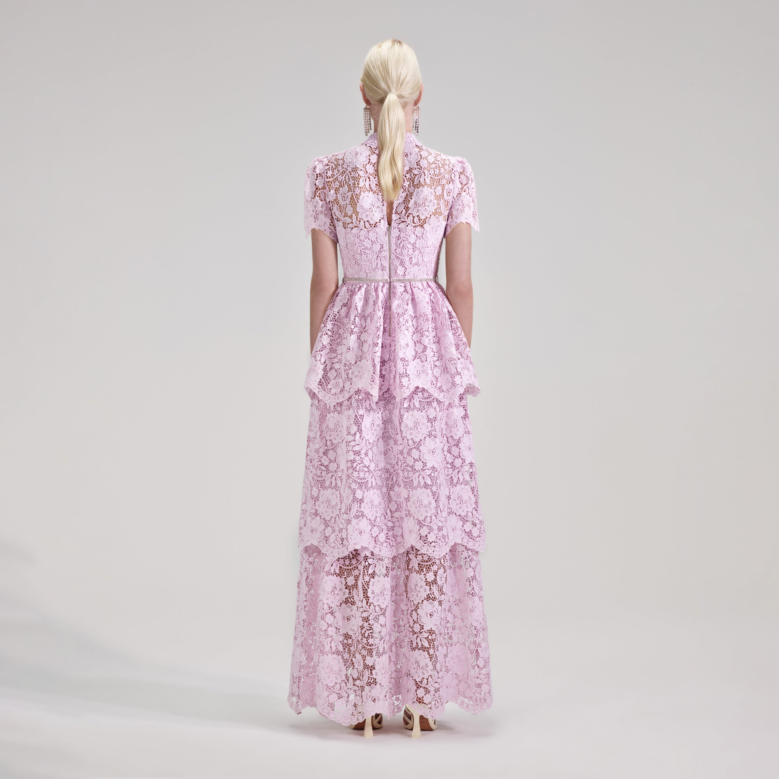 Pink Cord Lace Tiered Maxi Dress