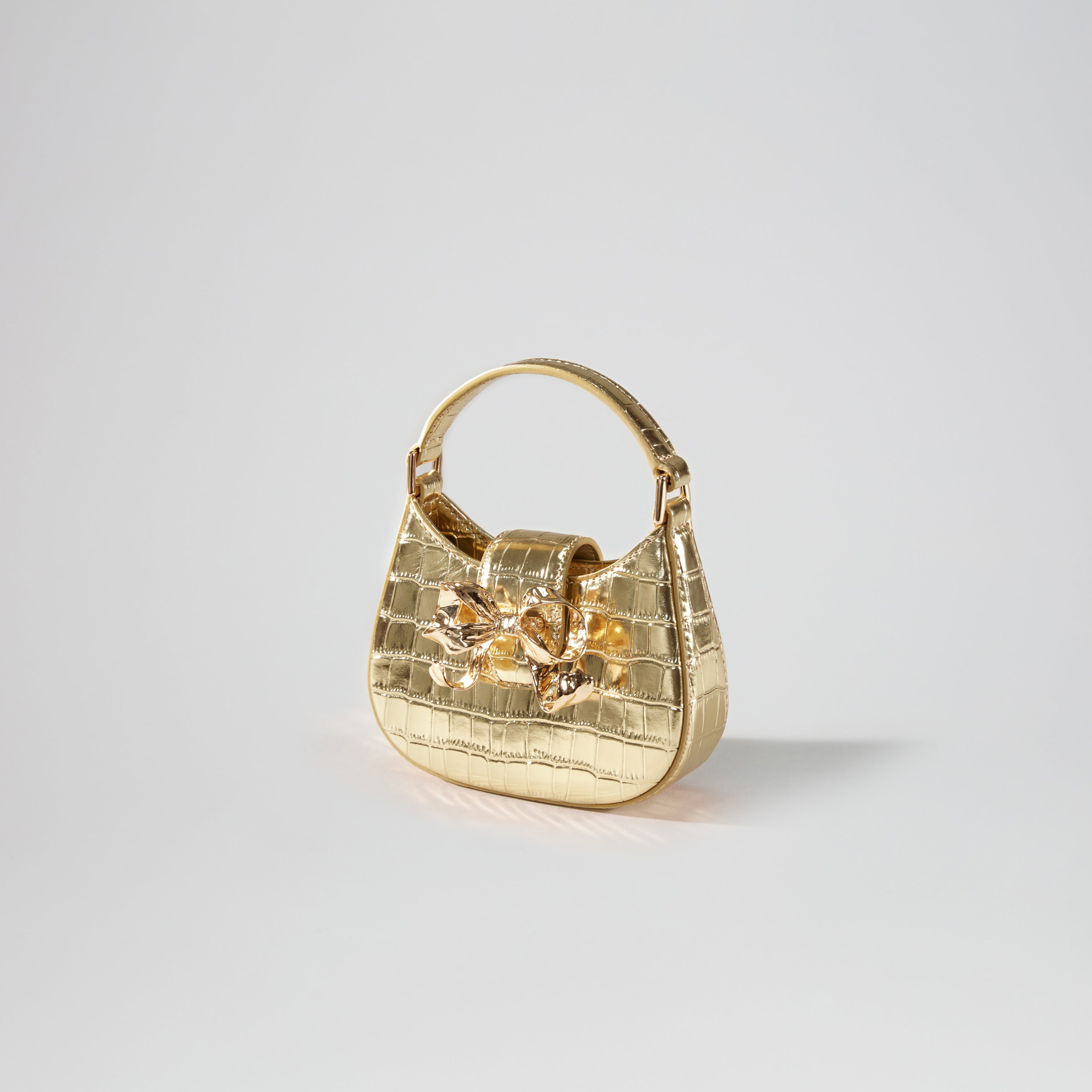 Gold Croc Crescent Bow Micro Bag