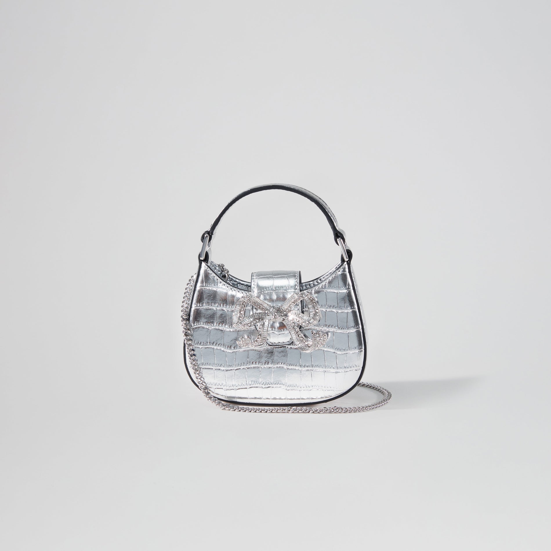 Silver Croc Crescent Bow Micro Bag