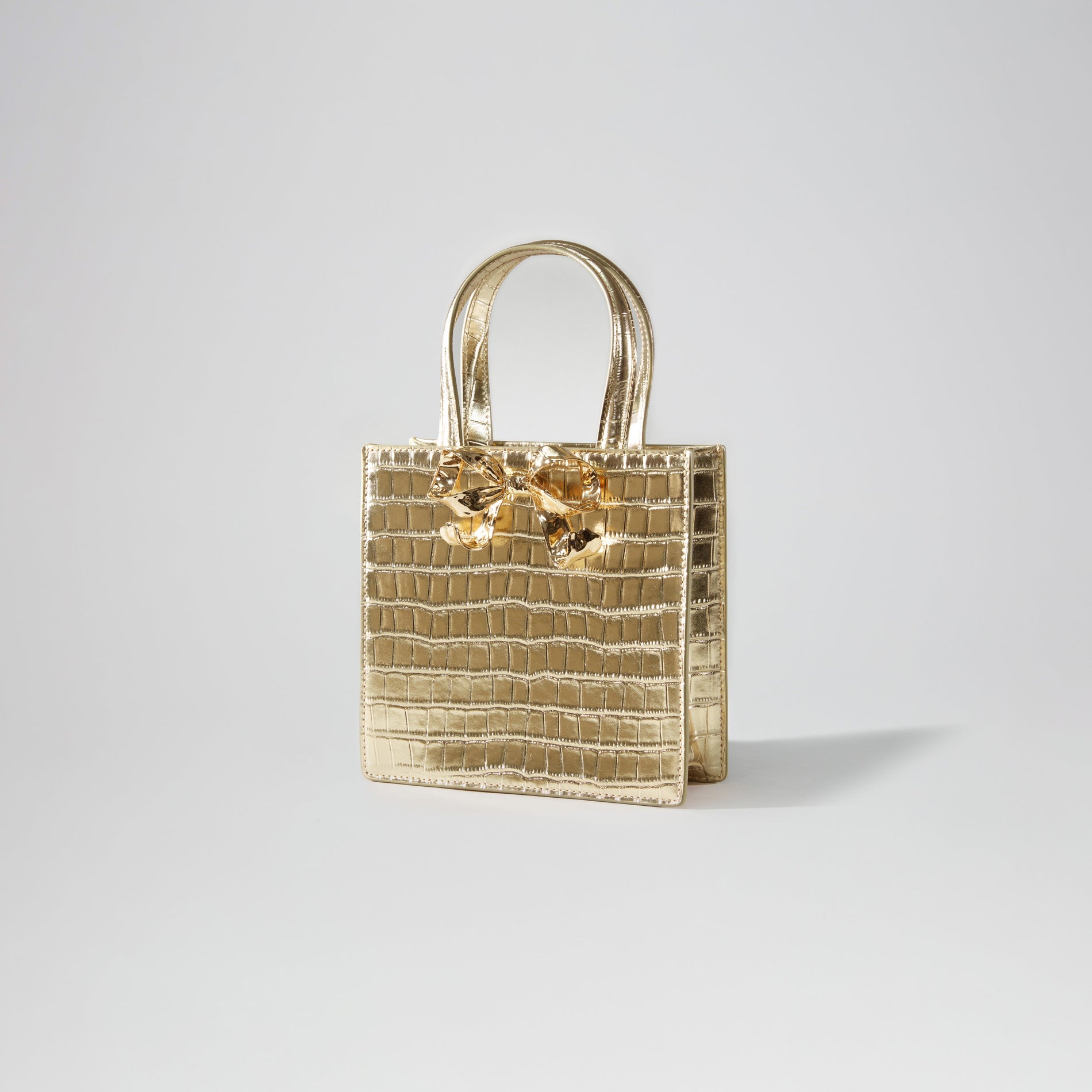 Gold Croc Mini Tote Bow Bag