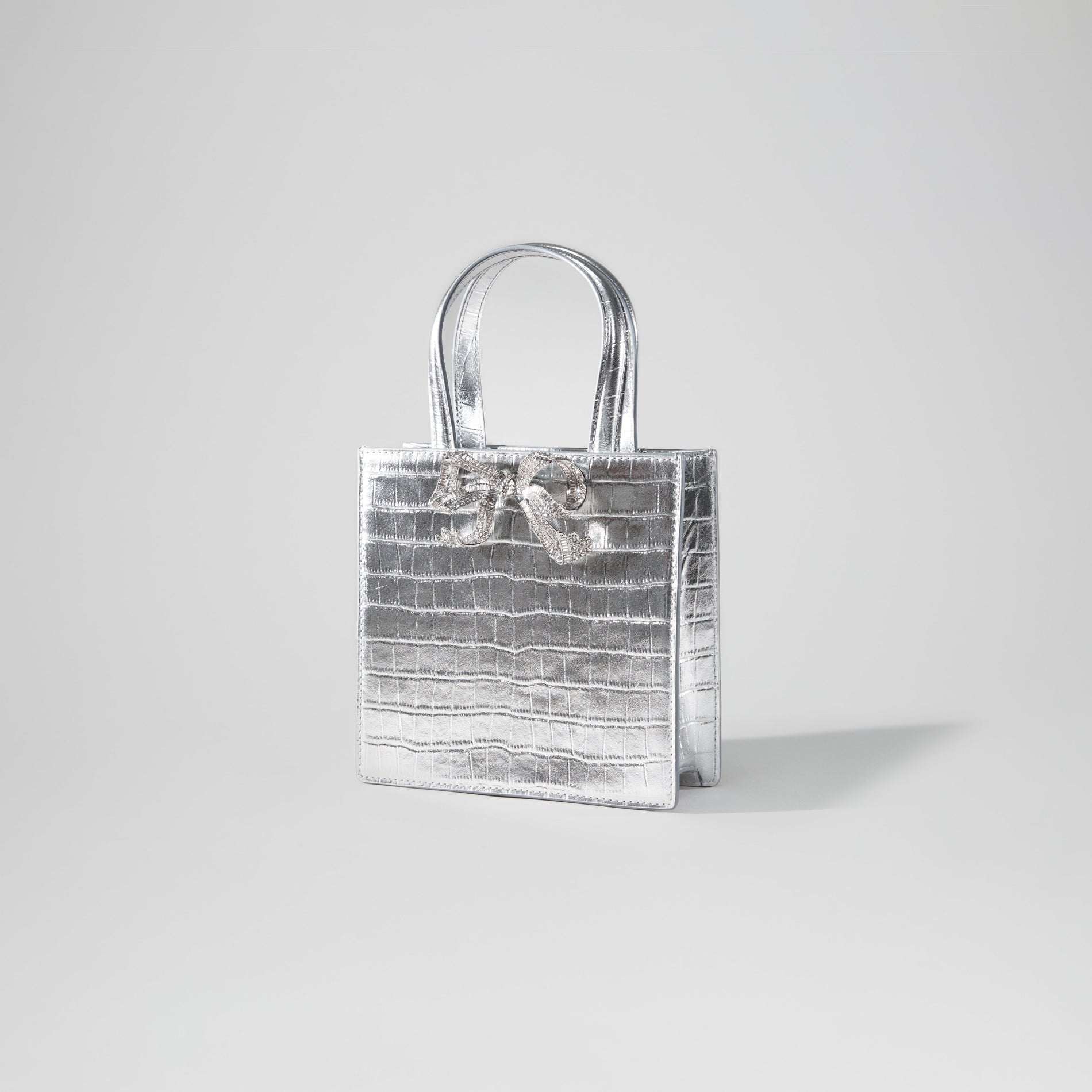 Silver Croc Mini Tote Bow Bag