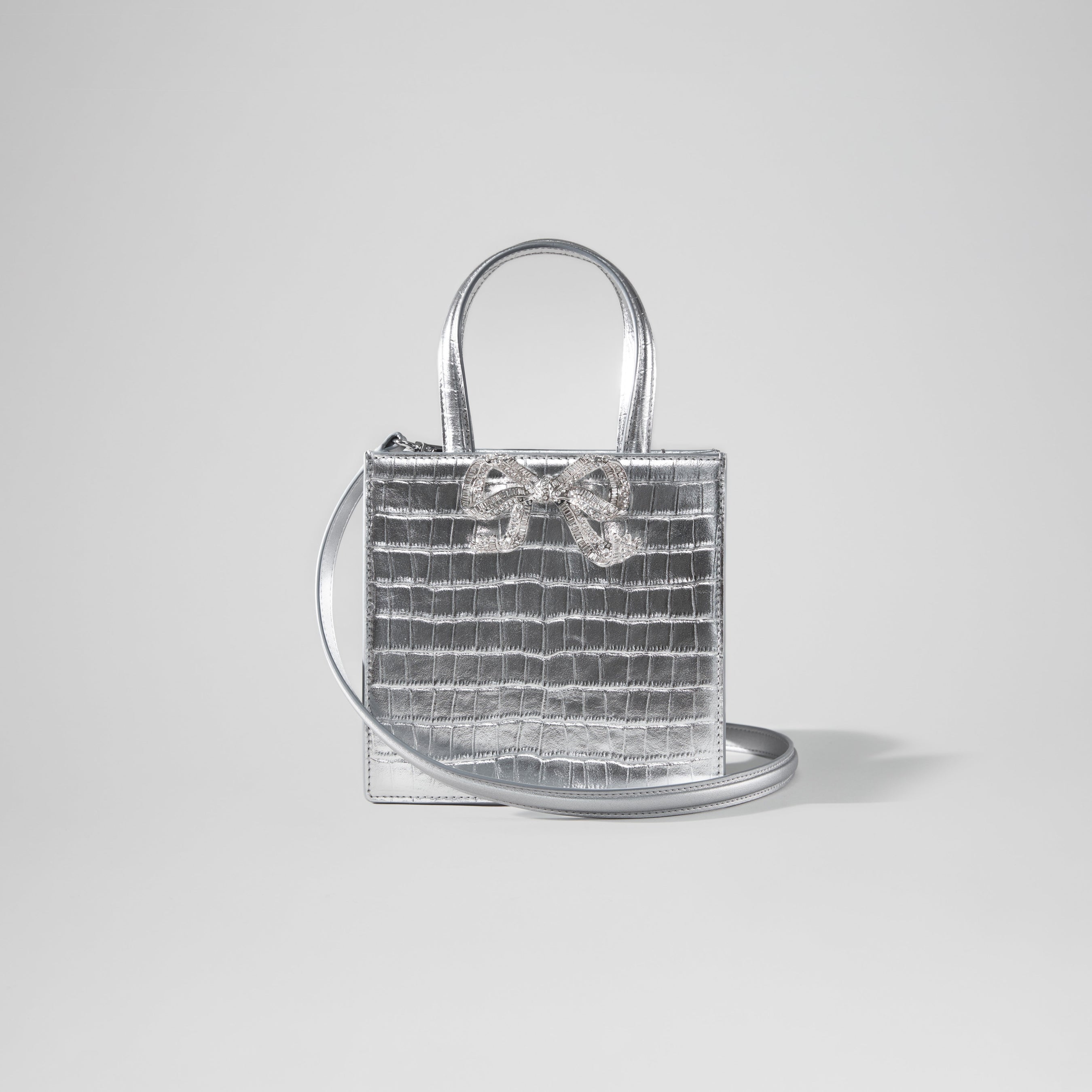 Silver Croc Mini Tote Bow Bag