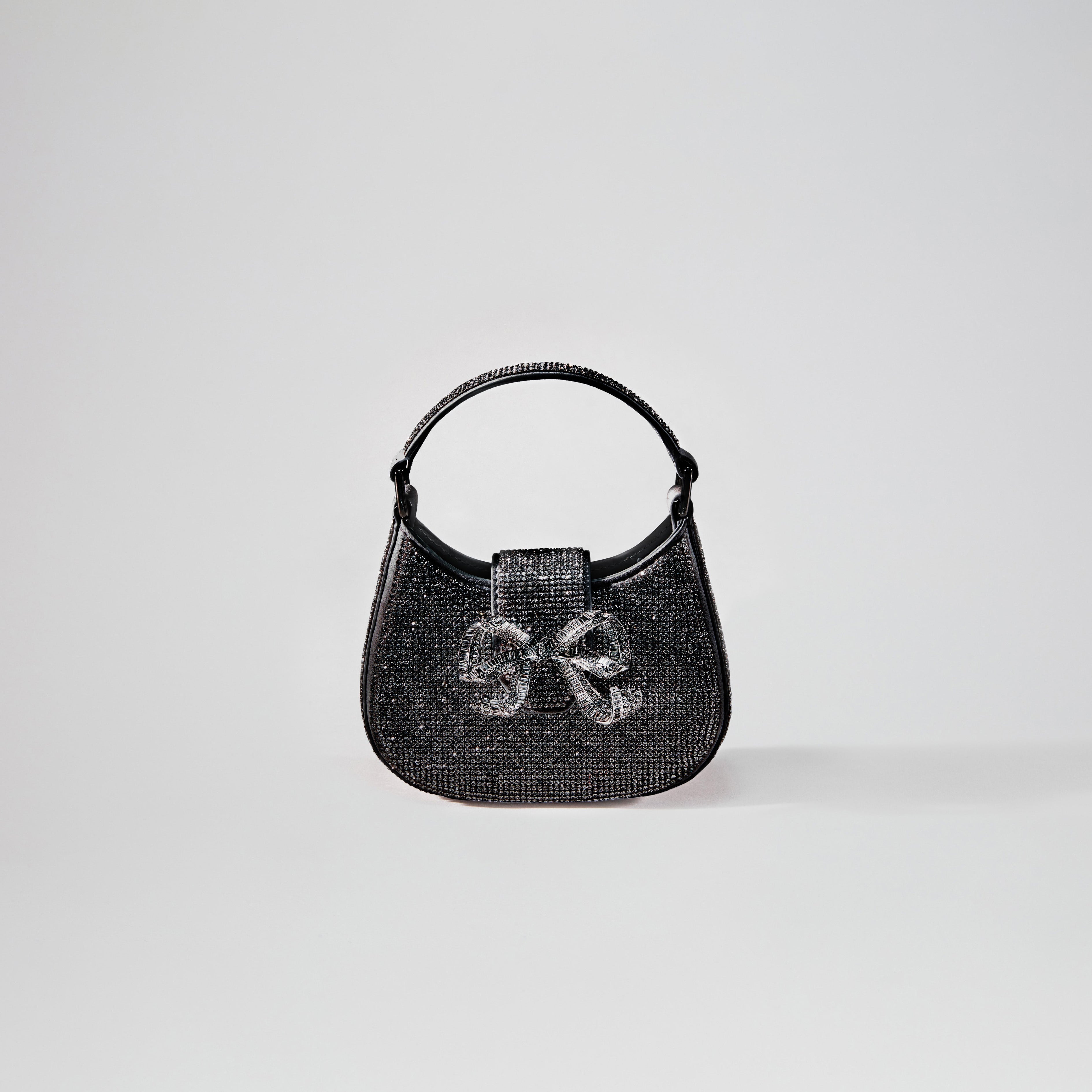 Black Rhinestone Crescent Bow Micro Bag