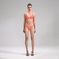 Orange Rhinestone Tie Side Bikini Brief