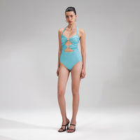 Pale Blue Rhinestone Swimsuit