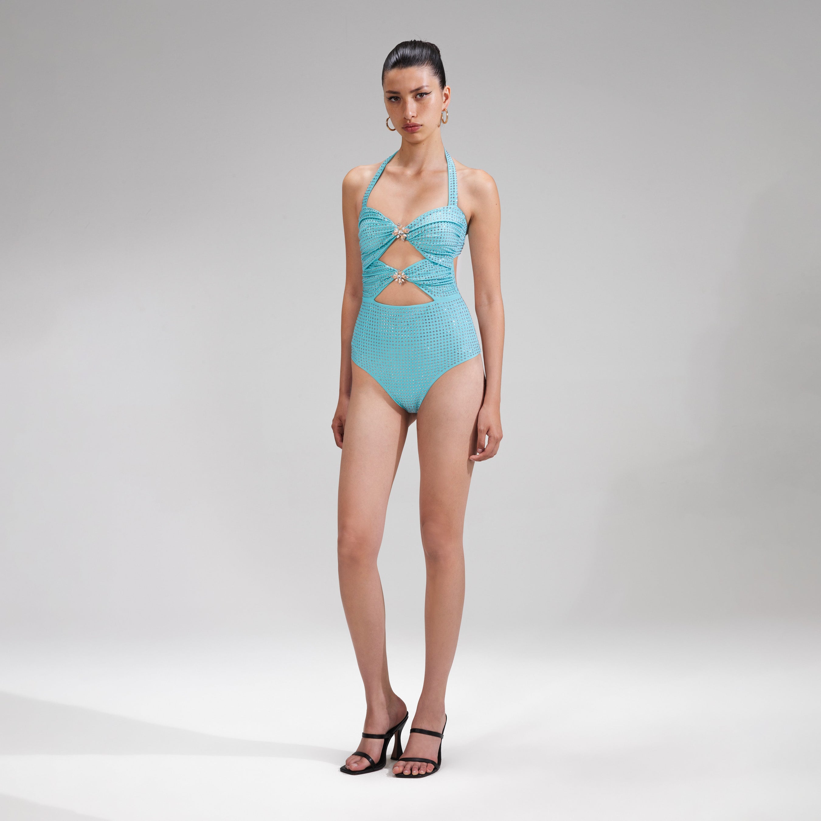 Pale Blue Rhinestone Swimsuit