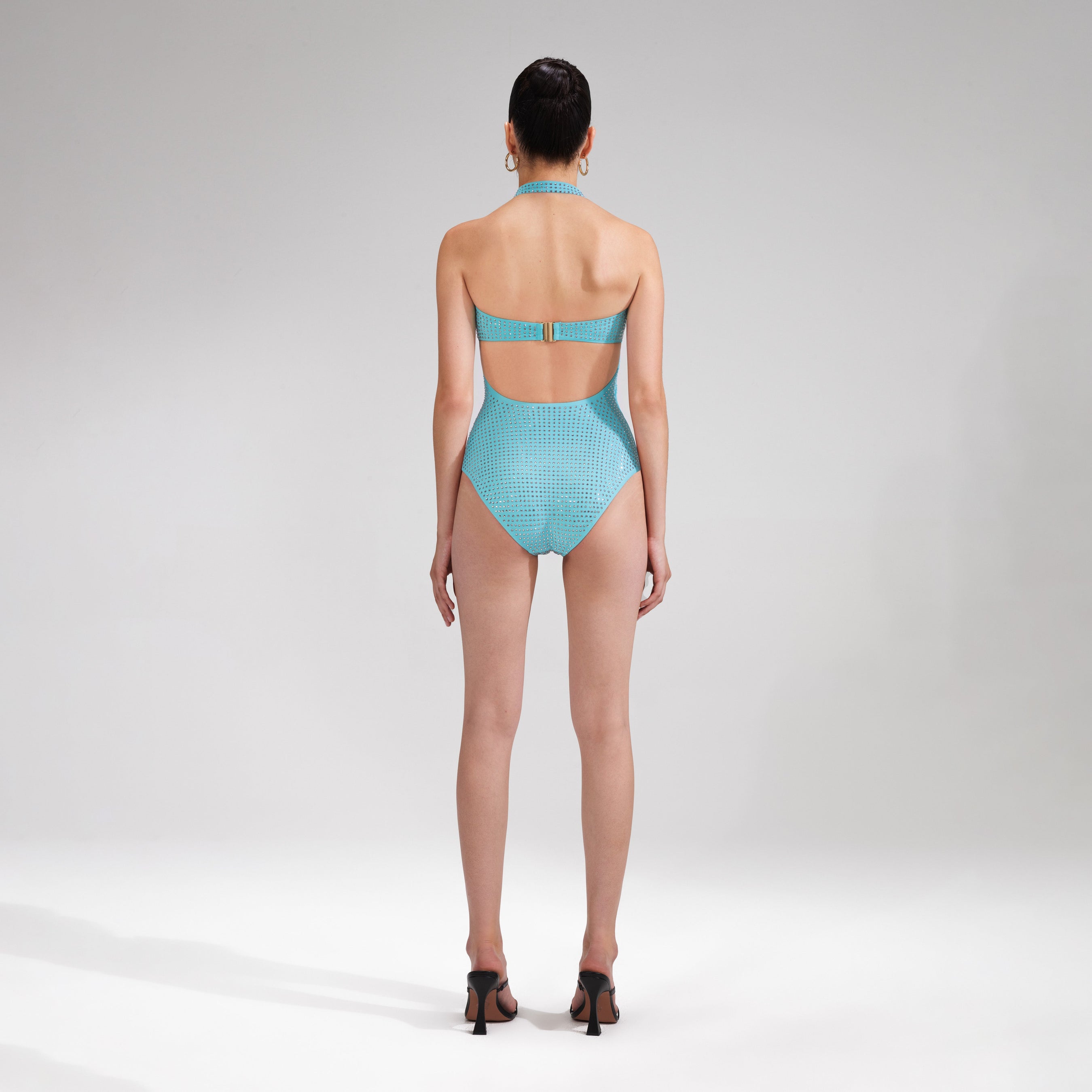 Pale Blue Rhinestone Swimsuit