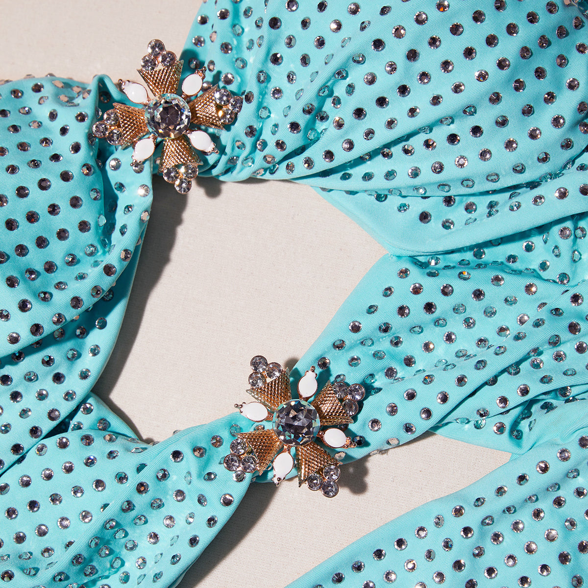 Pale Blue Rhinestone Swimsuit