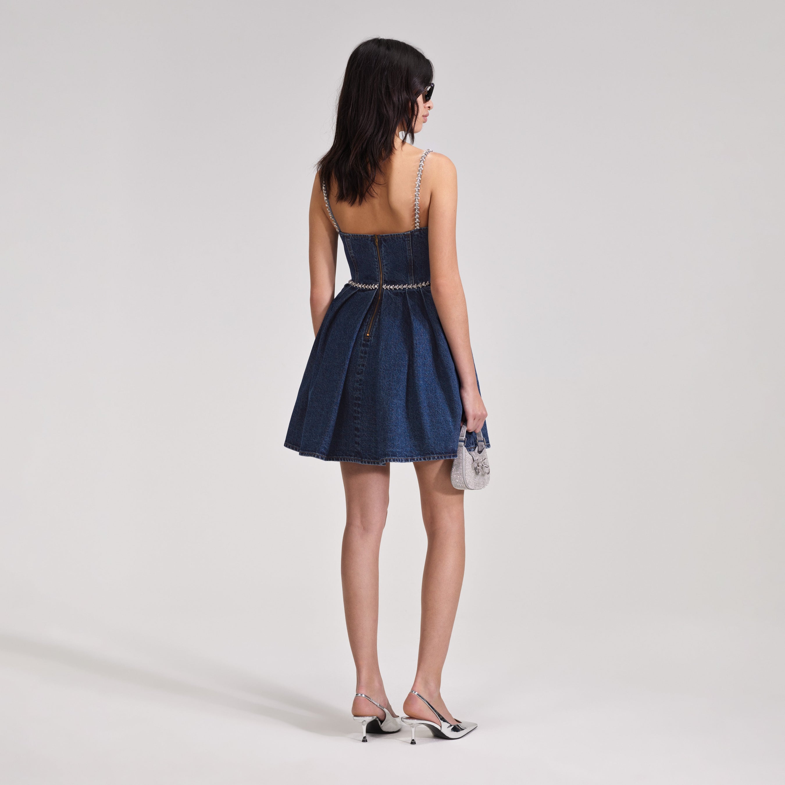 Diamante Detail Denim Mini Dress