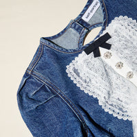 Lace Bib Denim Mini Dress