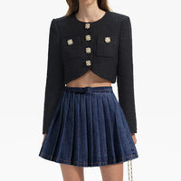 Denim Pleated Mini Skirt