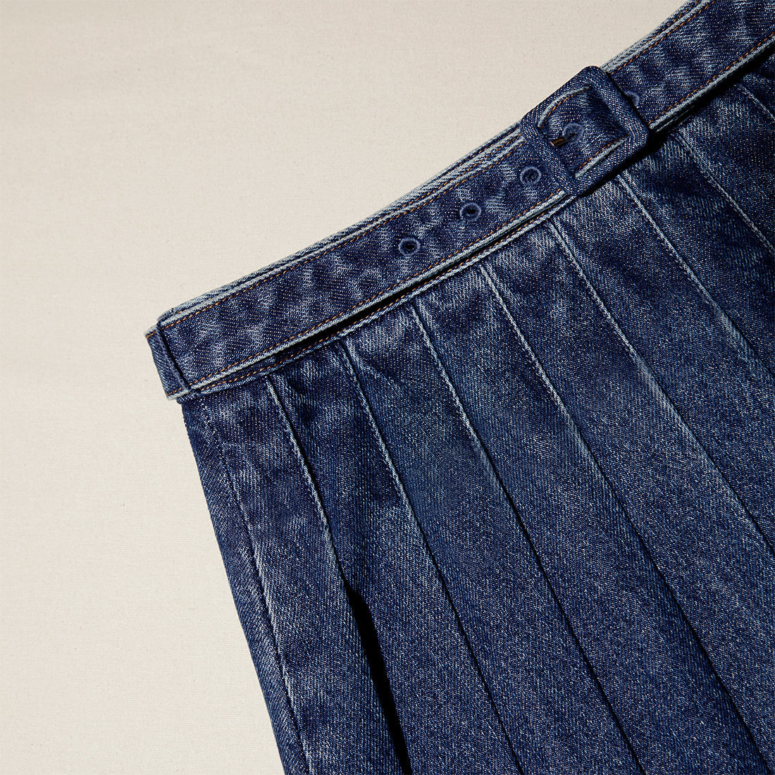 Denim Pleated Mini Skirt