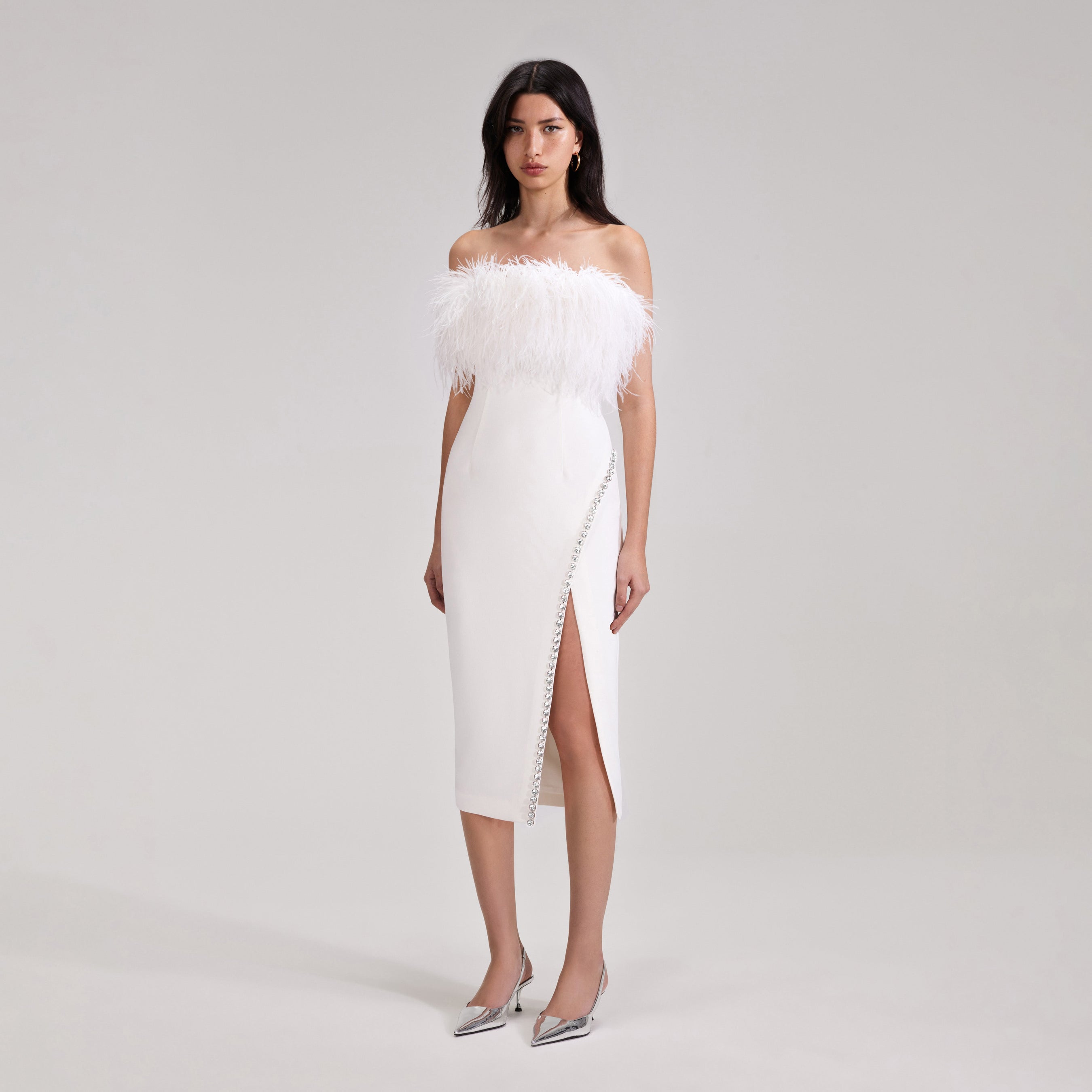 White Feather Midi Dress