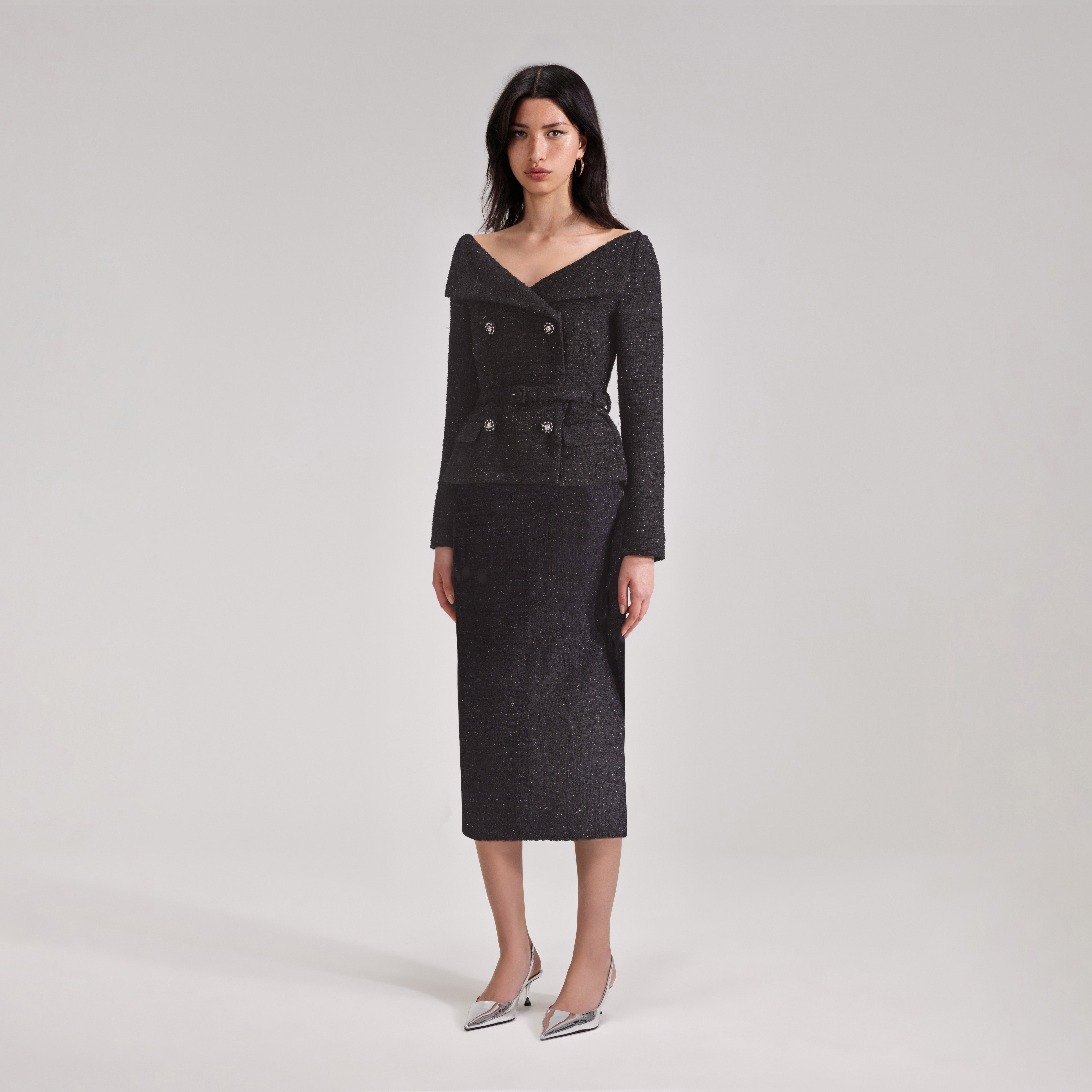 Off shoulder midi dress black hot sale