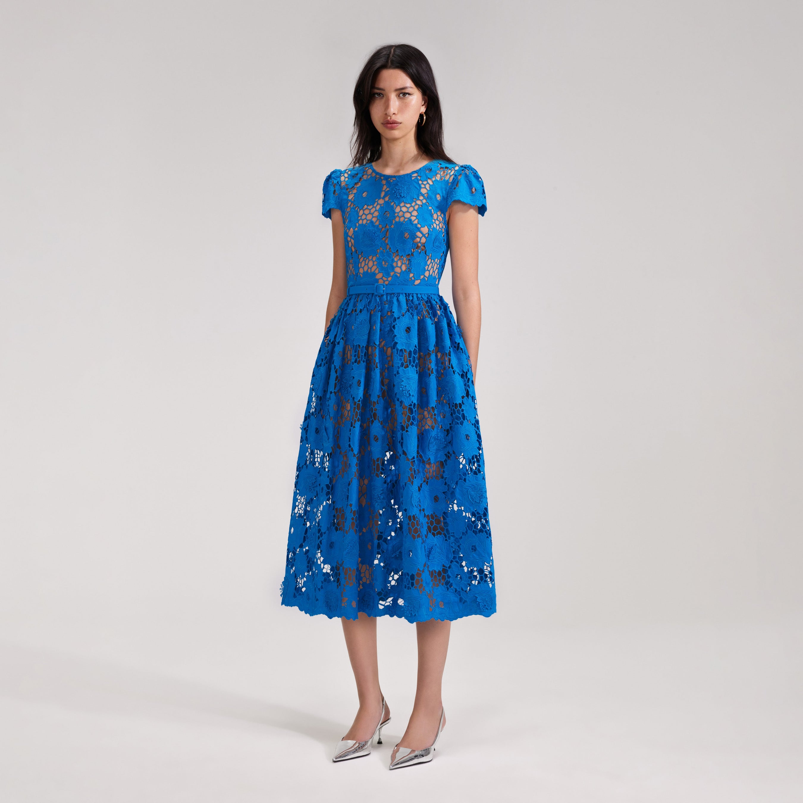 Blue Poppy Midi Dress