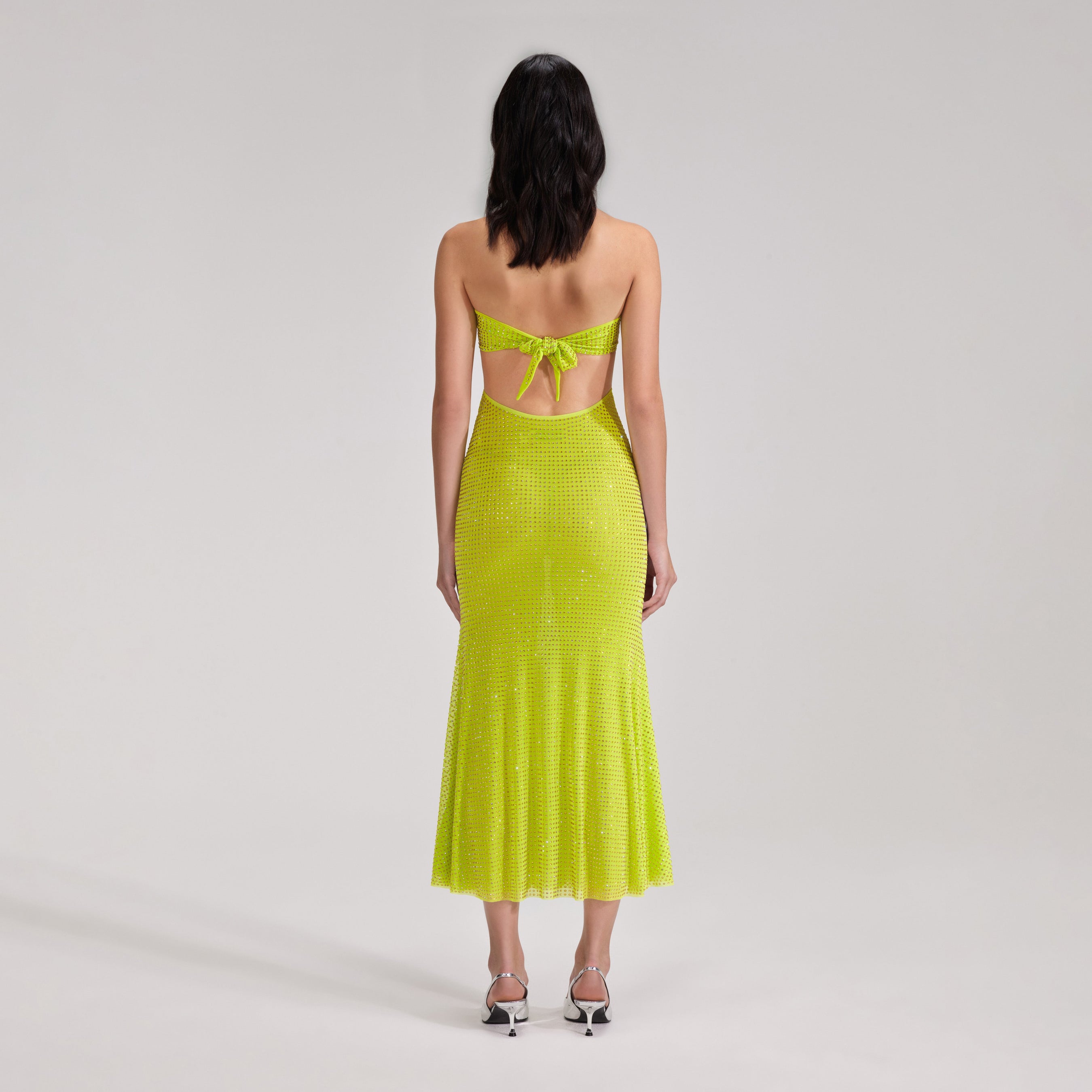 Green Rhinestone Mesh Midi Dress