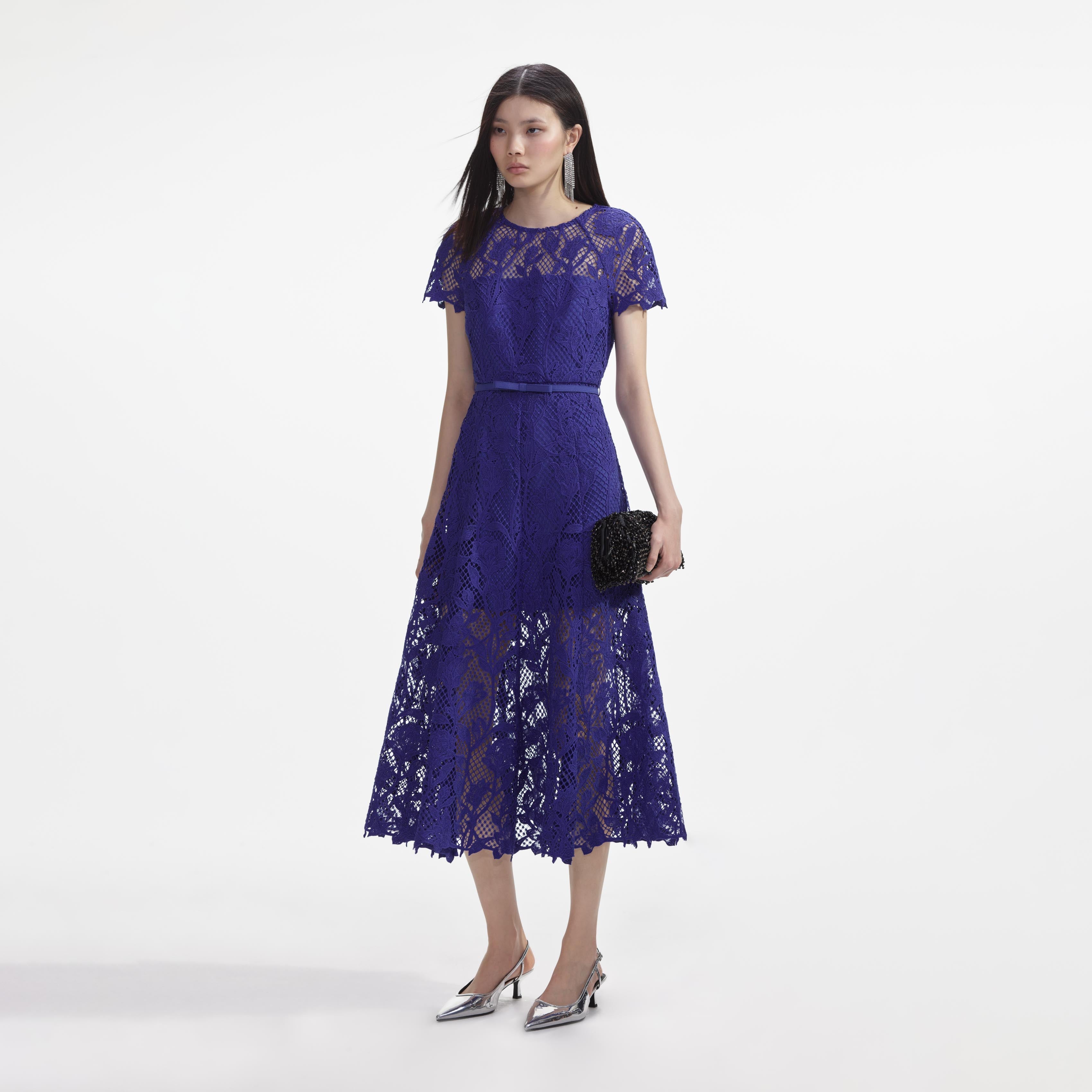 Cobalt Lace Midi Dress