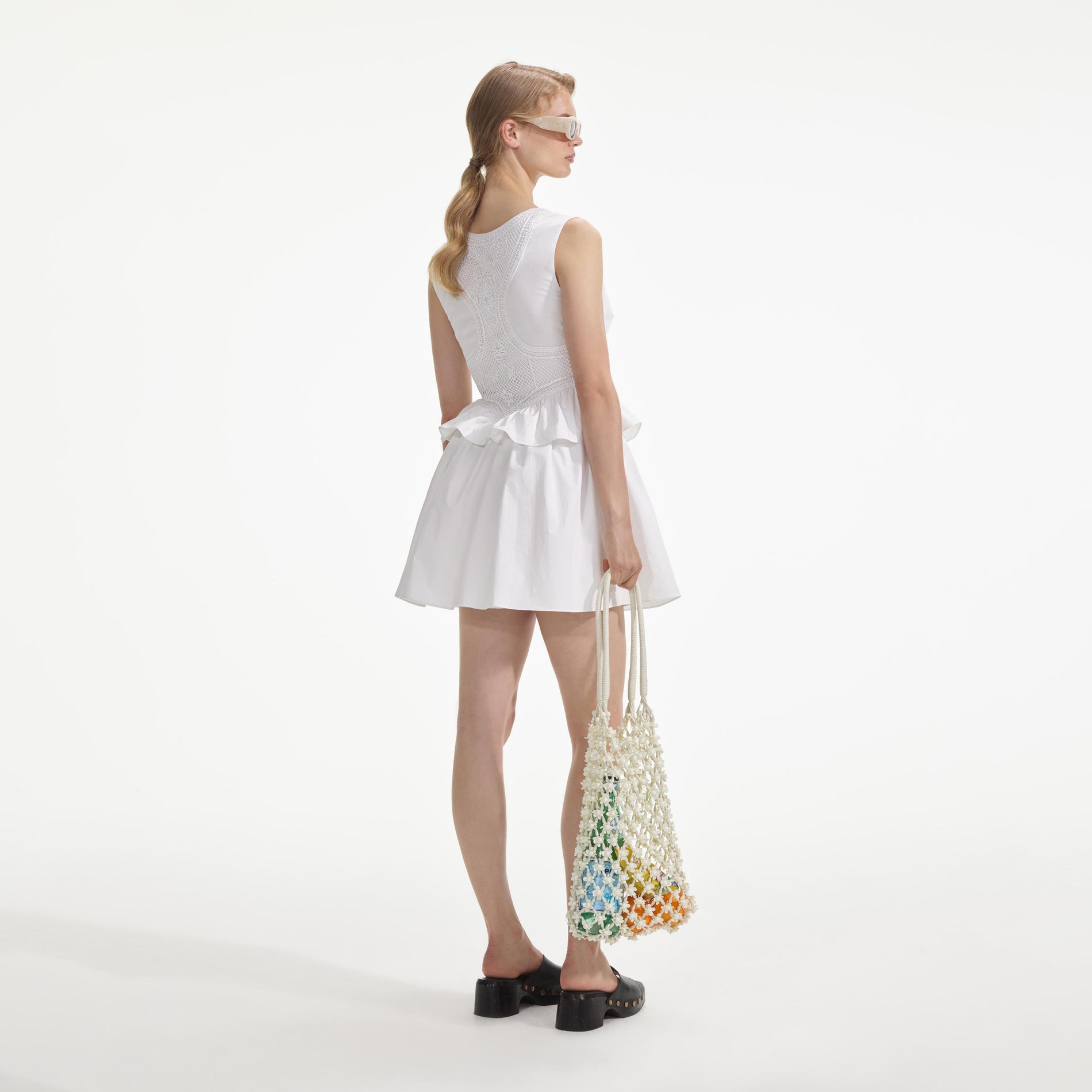 White Lace Panel Mini Dress