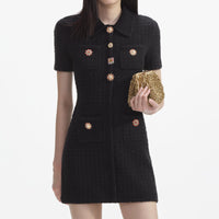 Black Jewel Button Knit Mini Dress