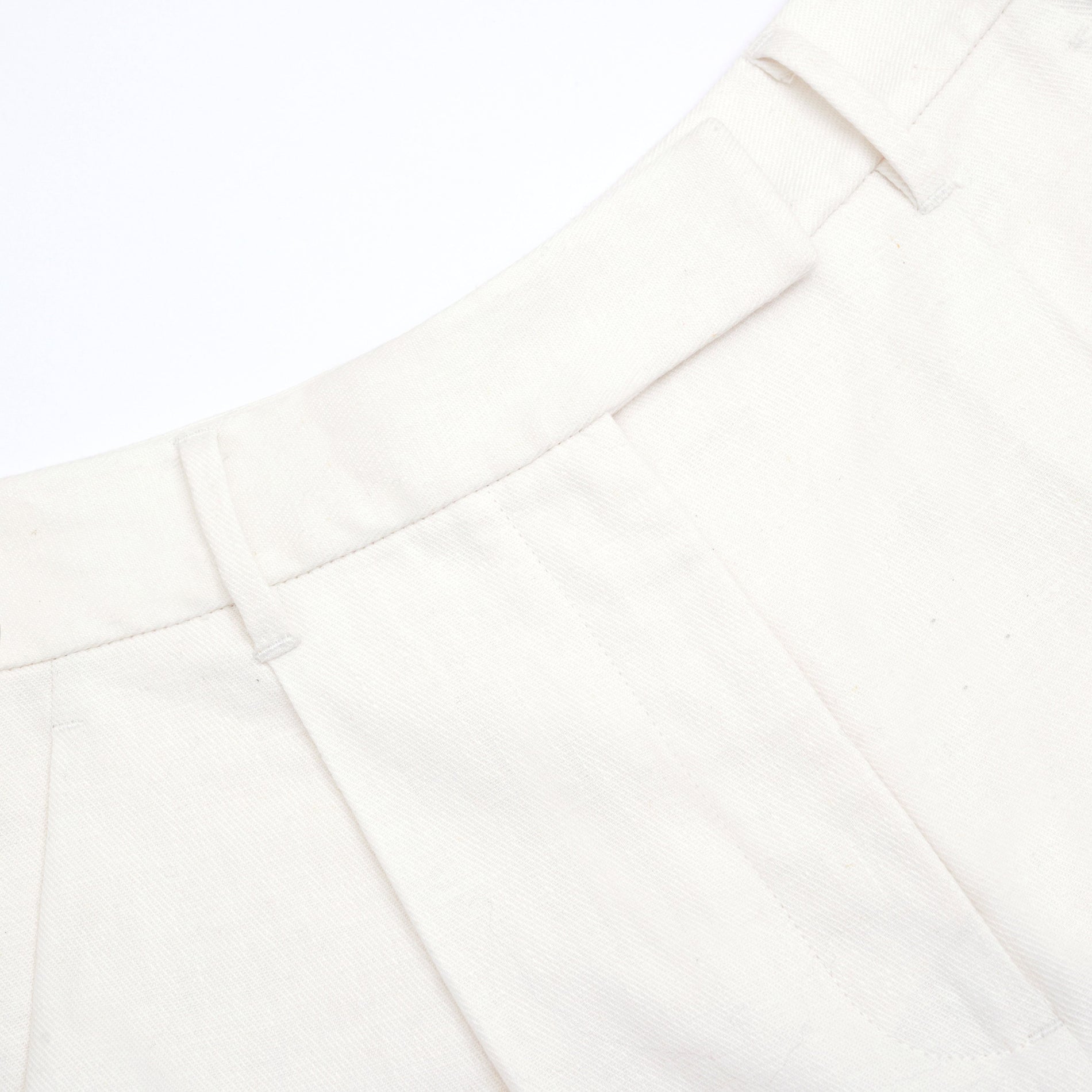 A close up of the fabric for the White Linen Trousers