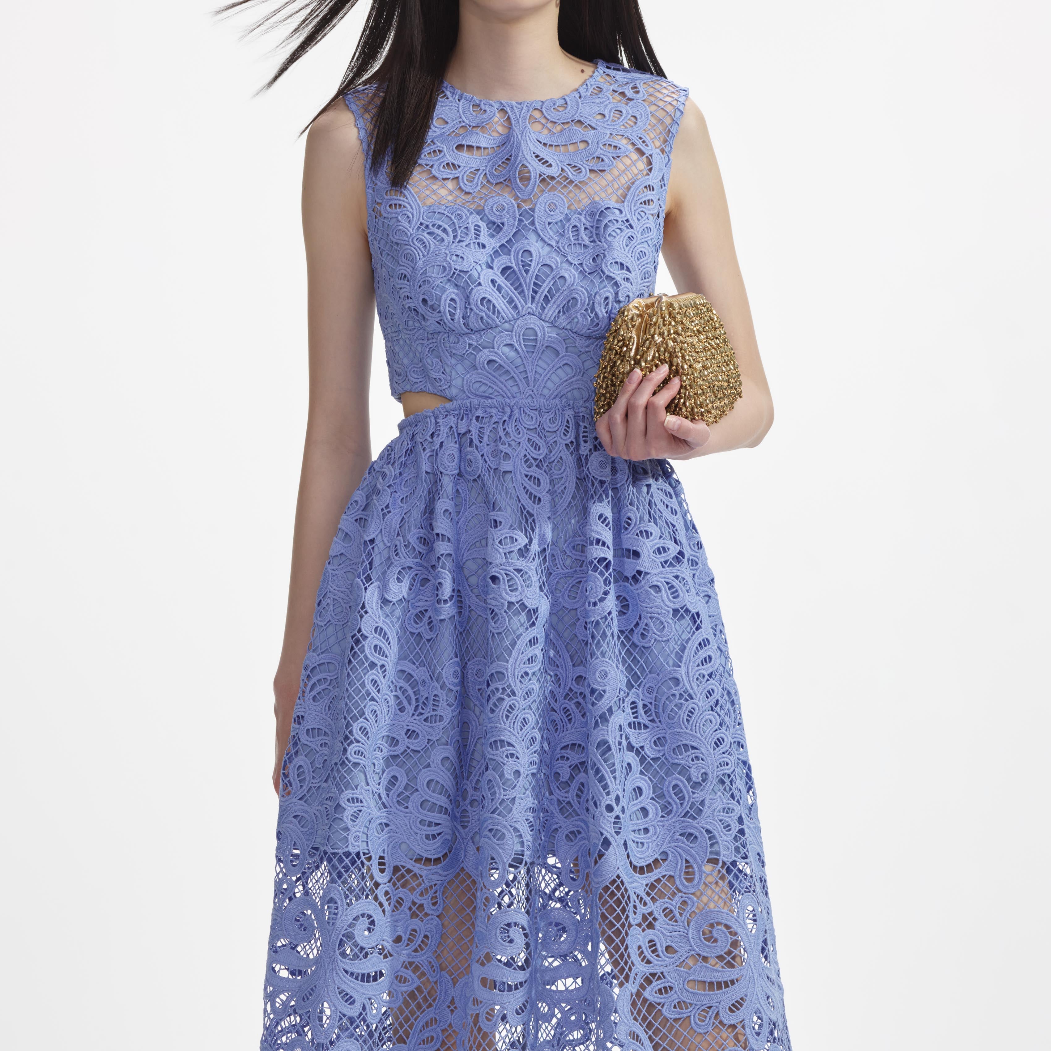 Self-Portrait Dress Lace Gown Blue Tiered buy Pleated Midi Formal 2