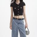 Black Jewel Button Knit Top