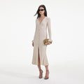 Cream Metallic Ribbed Midi Dress
