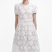 White Floral Lace Midi Dress