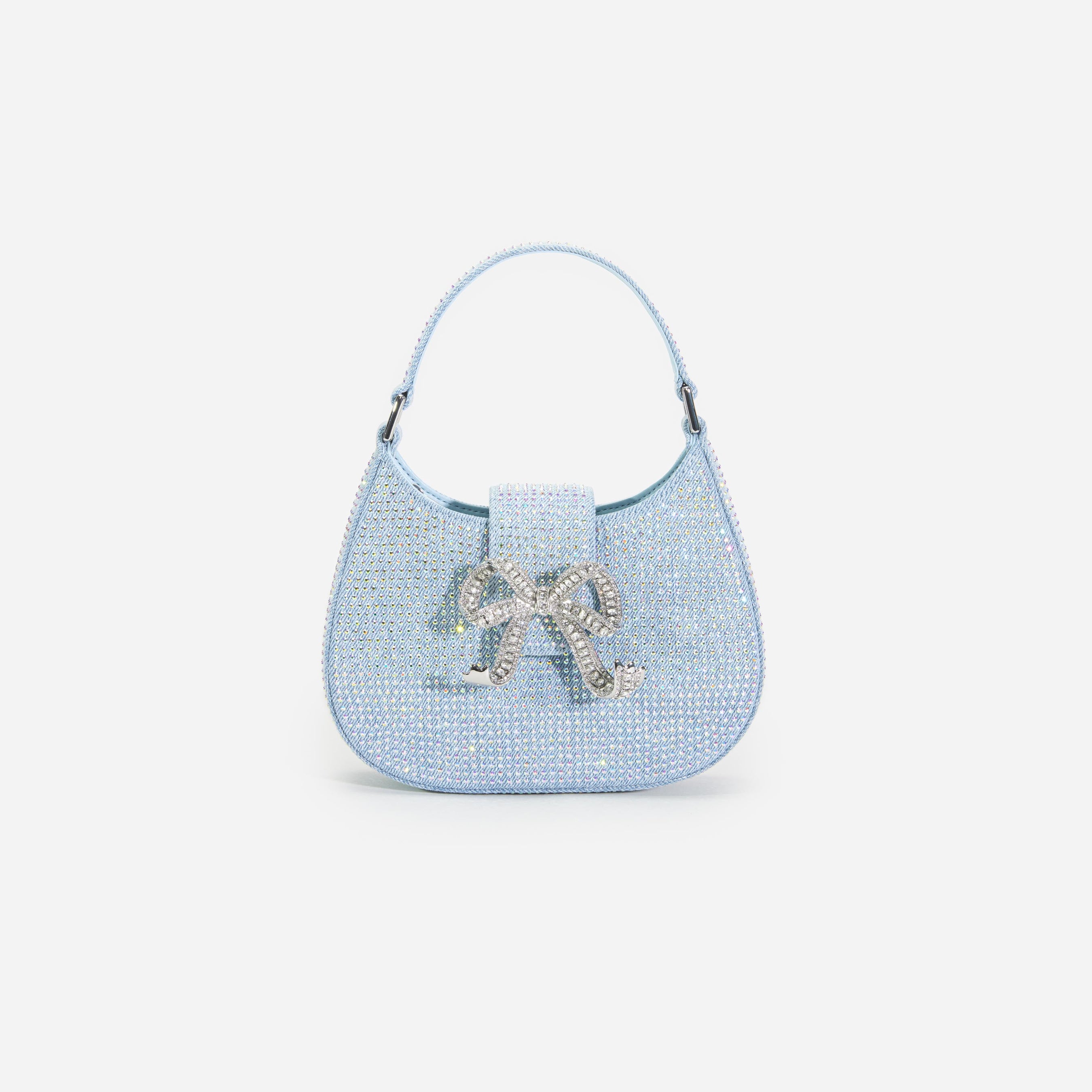 Blue Rhinestone Denim Cresent Bag