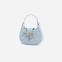 Blue Rhinestone Denim Cresent Bag