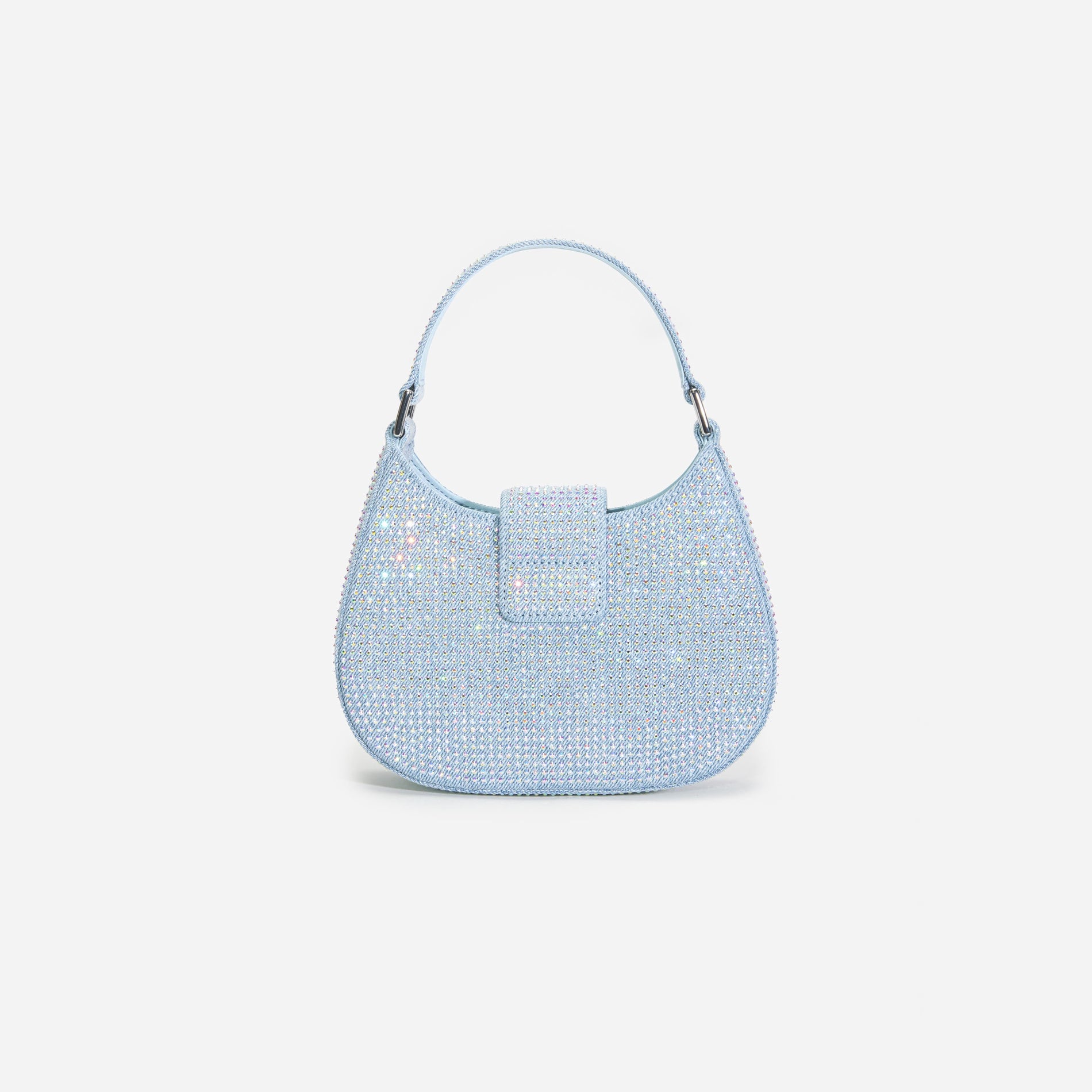 Blue Rhinestone Denim Cresent Bag