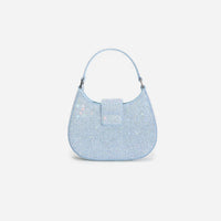 Blue Rhinestone Denim Cresent Bag