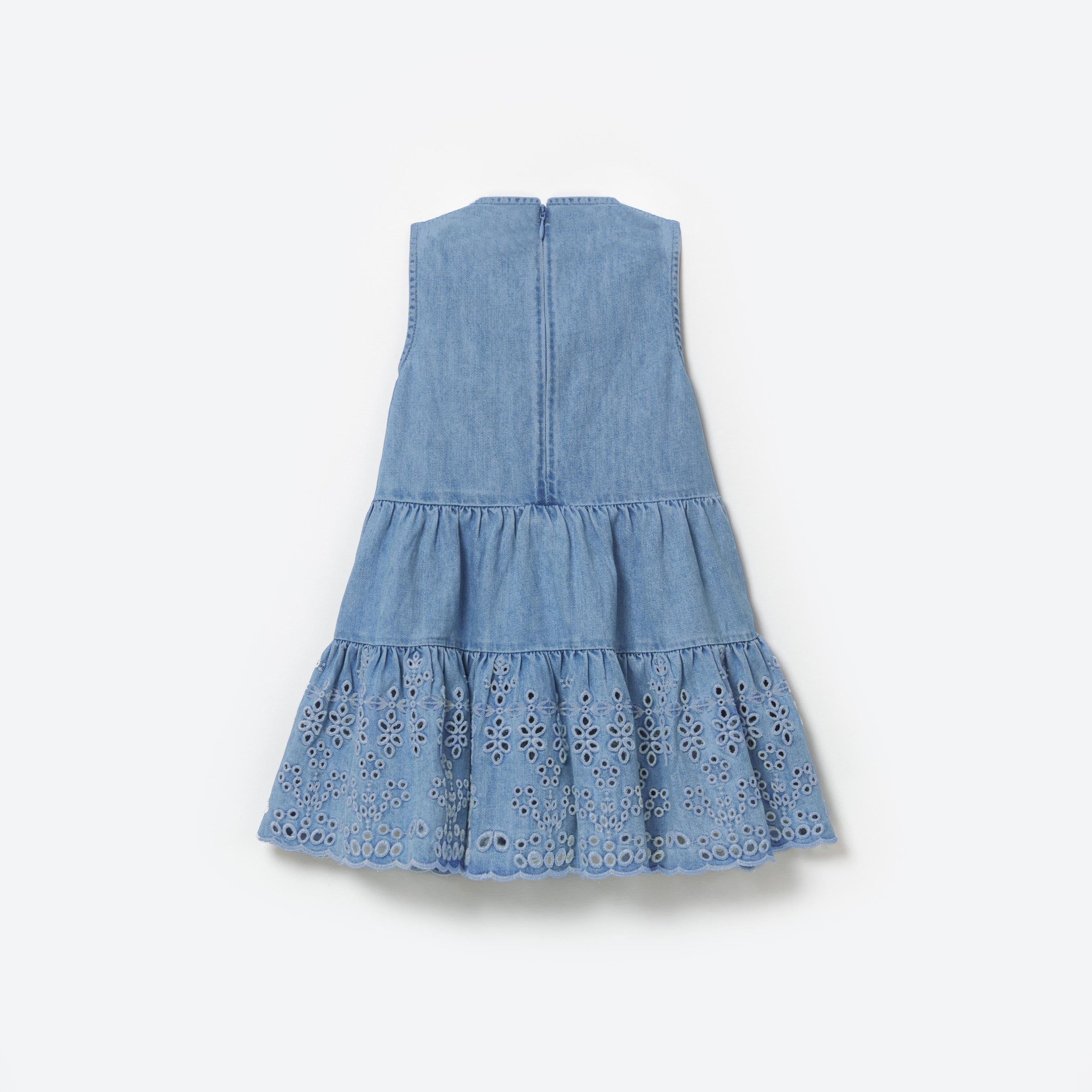 Light Wash Denim Embroidered Mini Dress