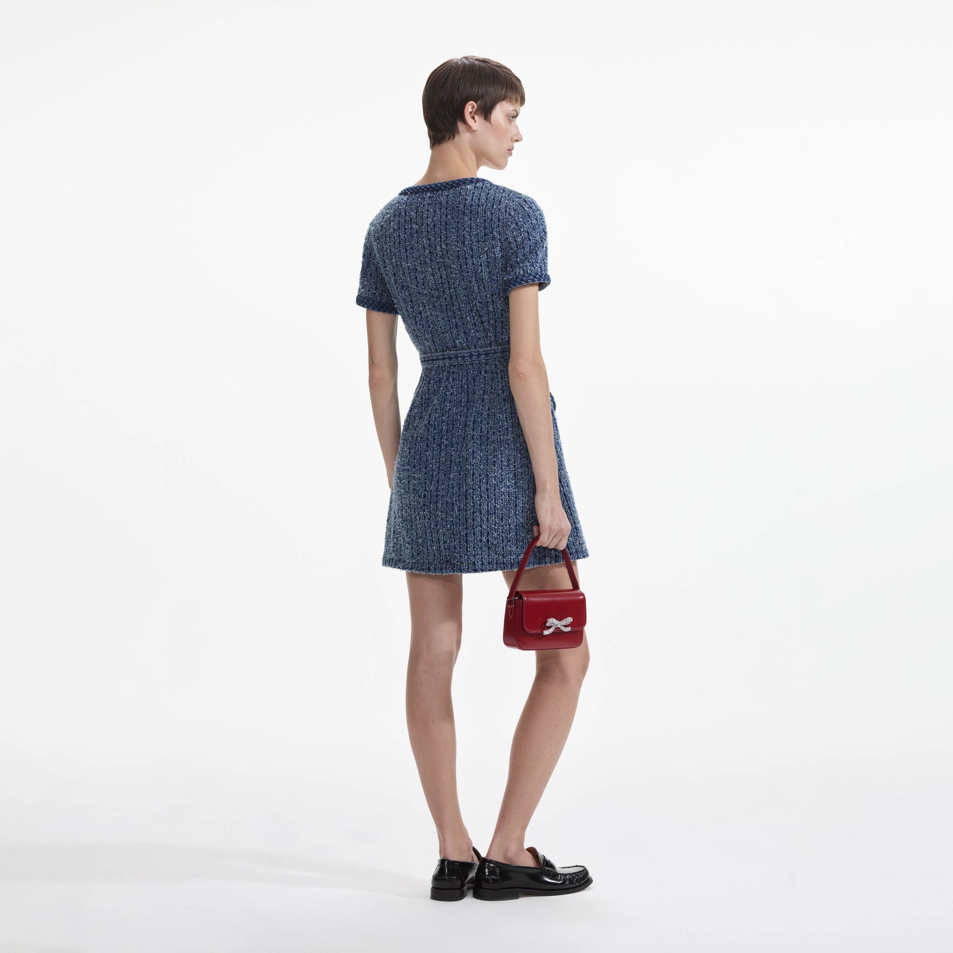 Textured Denim Short Sleeve Mini Dress