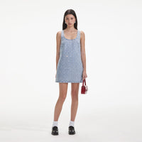 Square Rhinestone Denim Mini Dress