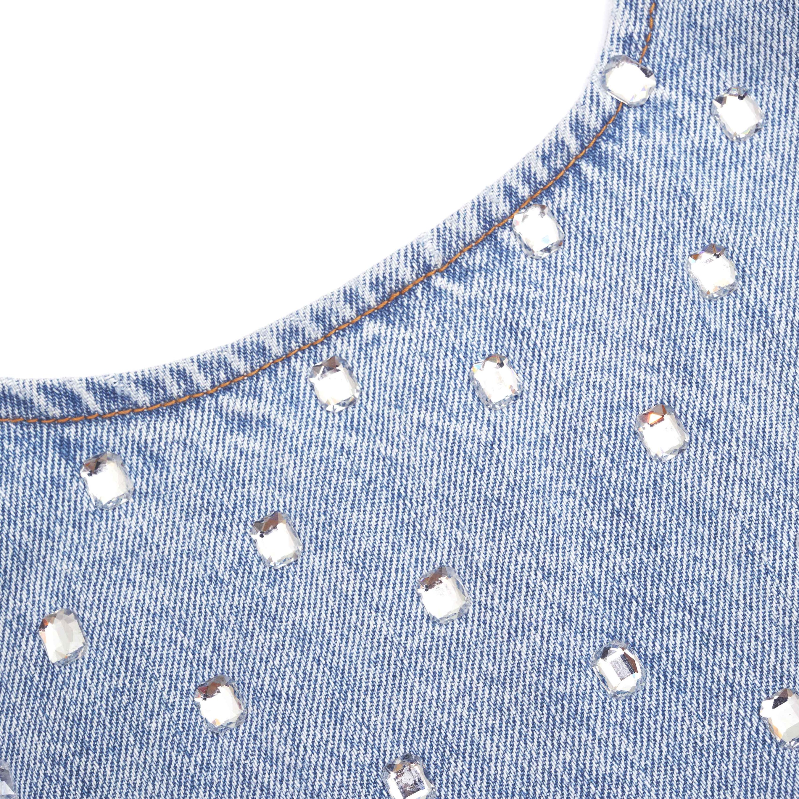 Square Rhinestone Denim Mini Dress