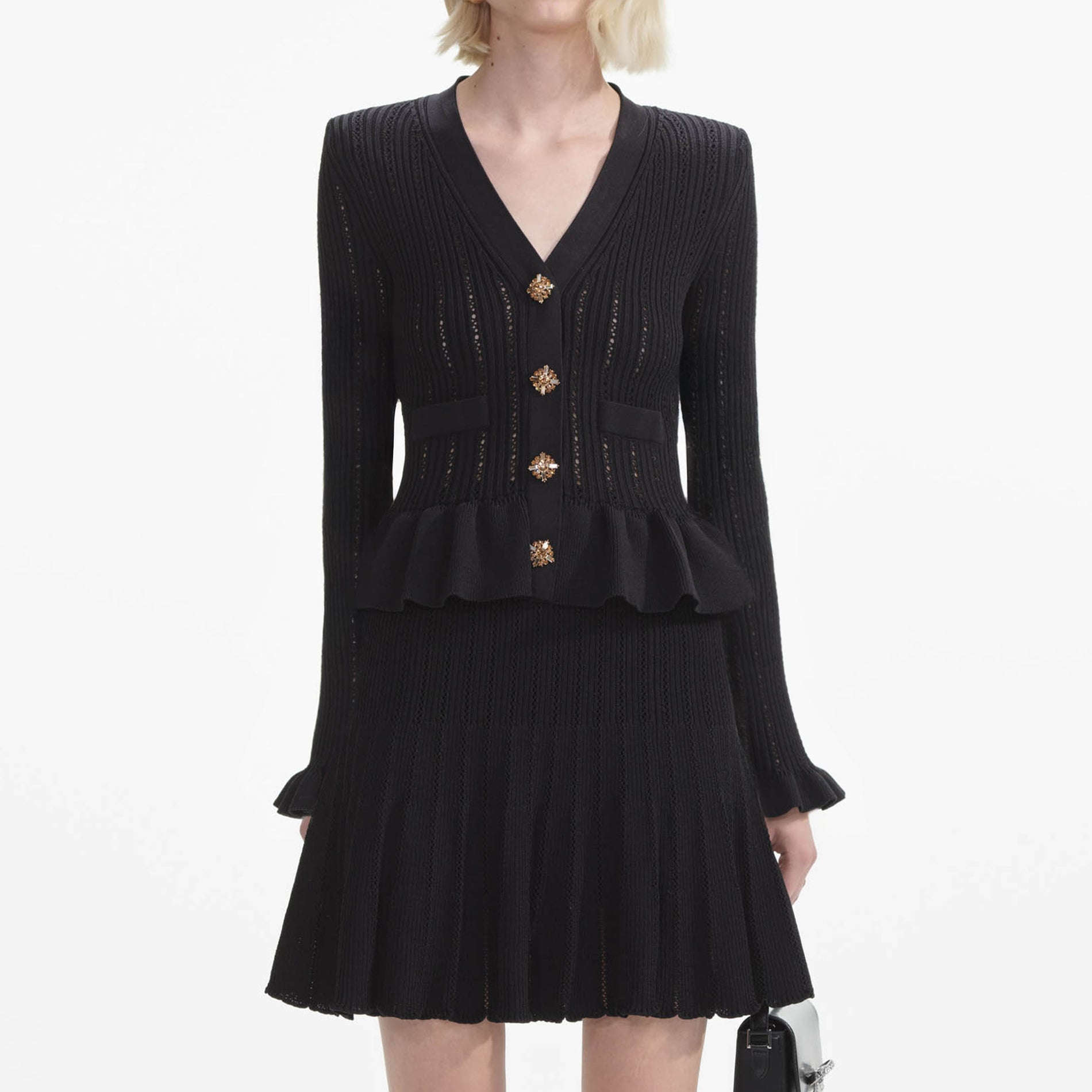 Black Knit Peplum Mini Dress