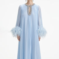 Blue Chiffon Feather Midi Dress