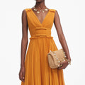 Burnt Orange Chiffon Midi Dress