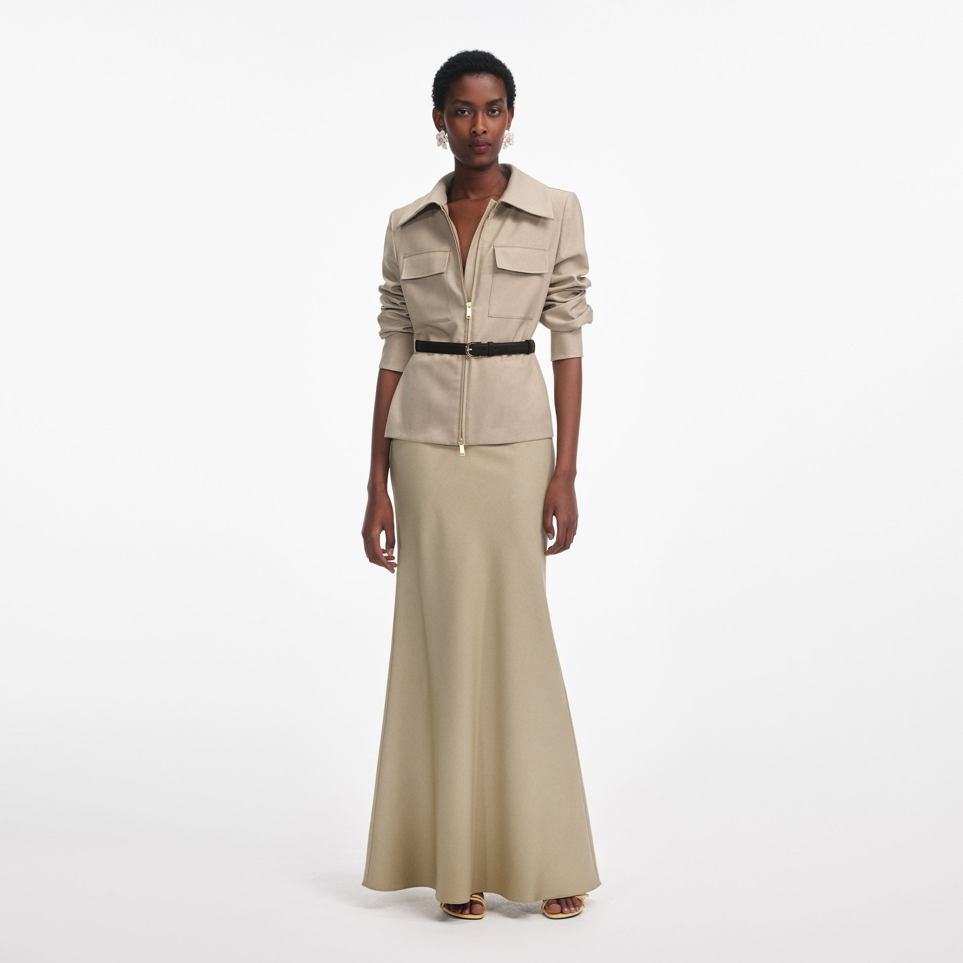Beige Twill Maxi Dress