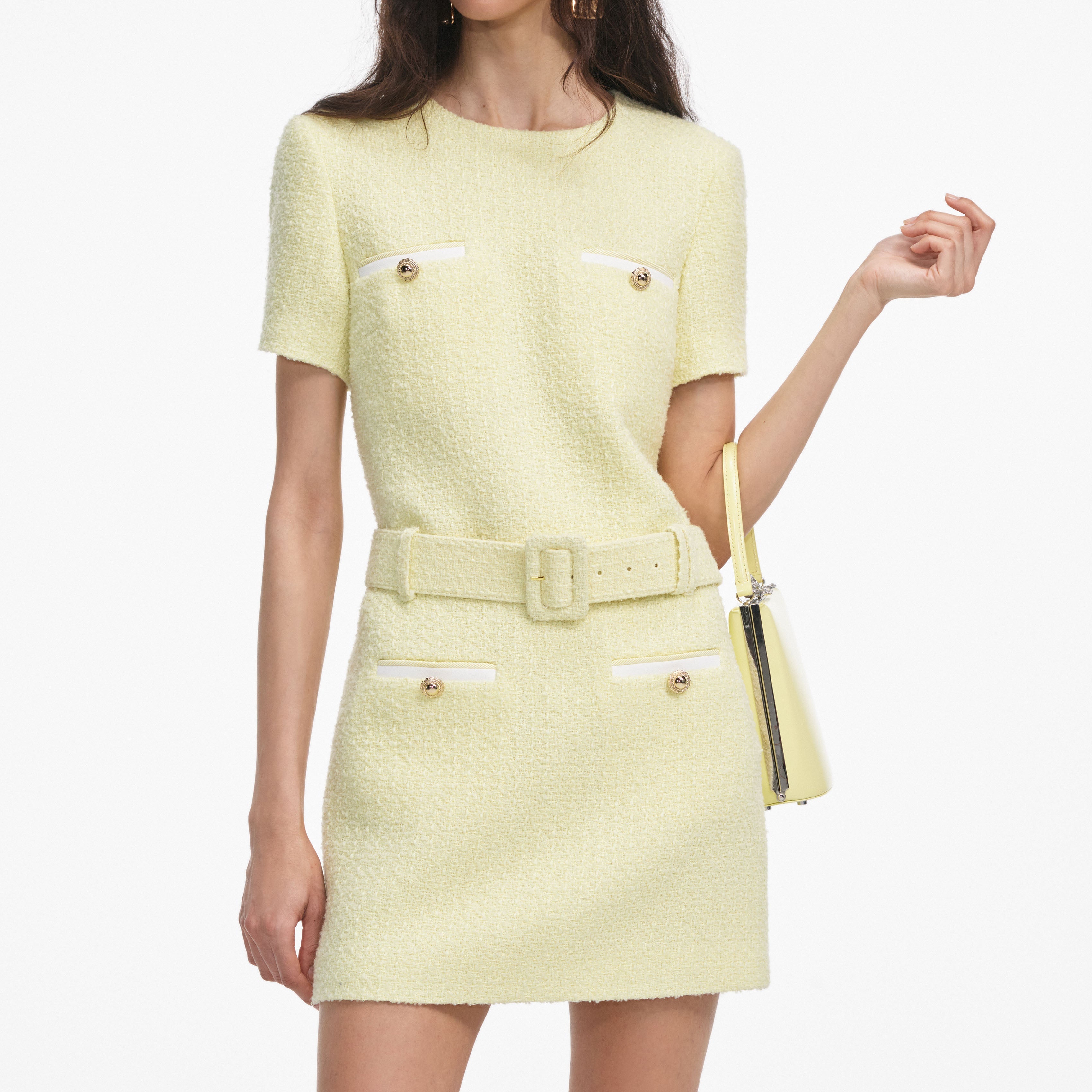 Yellow Boucle Mini Dress