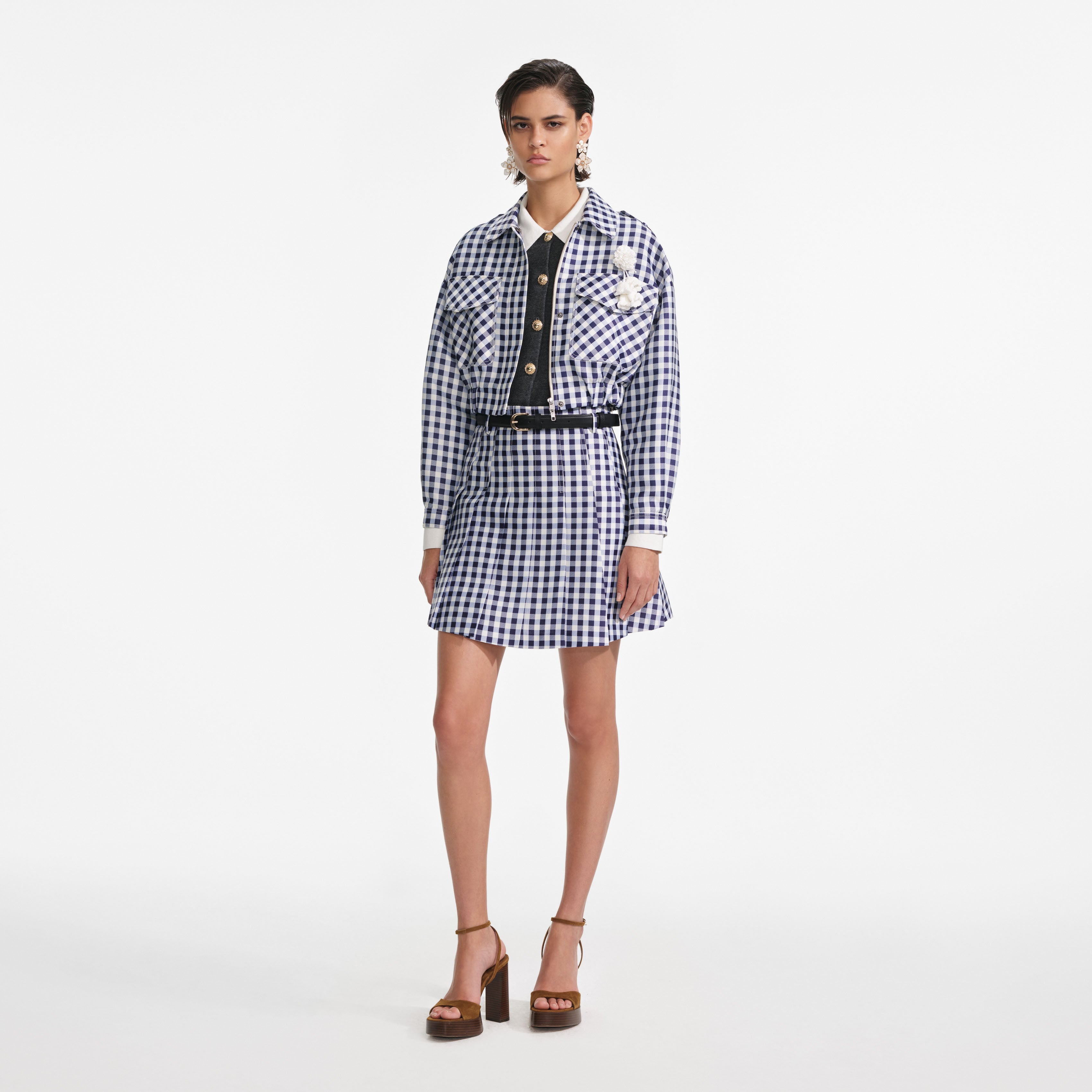 Navy Gingham Taffeta Jacket