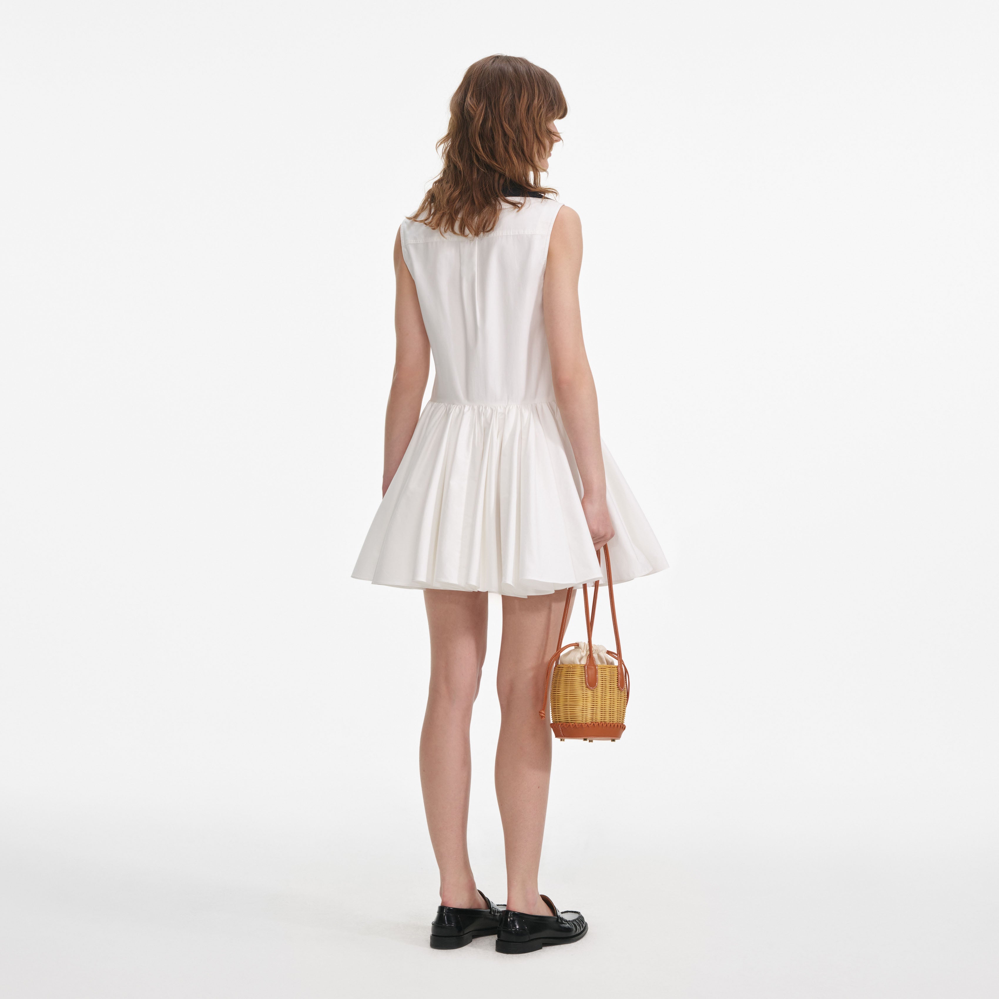 White Cotton Contrast Collar Mini Dress
