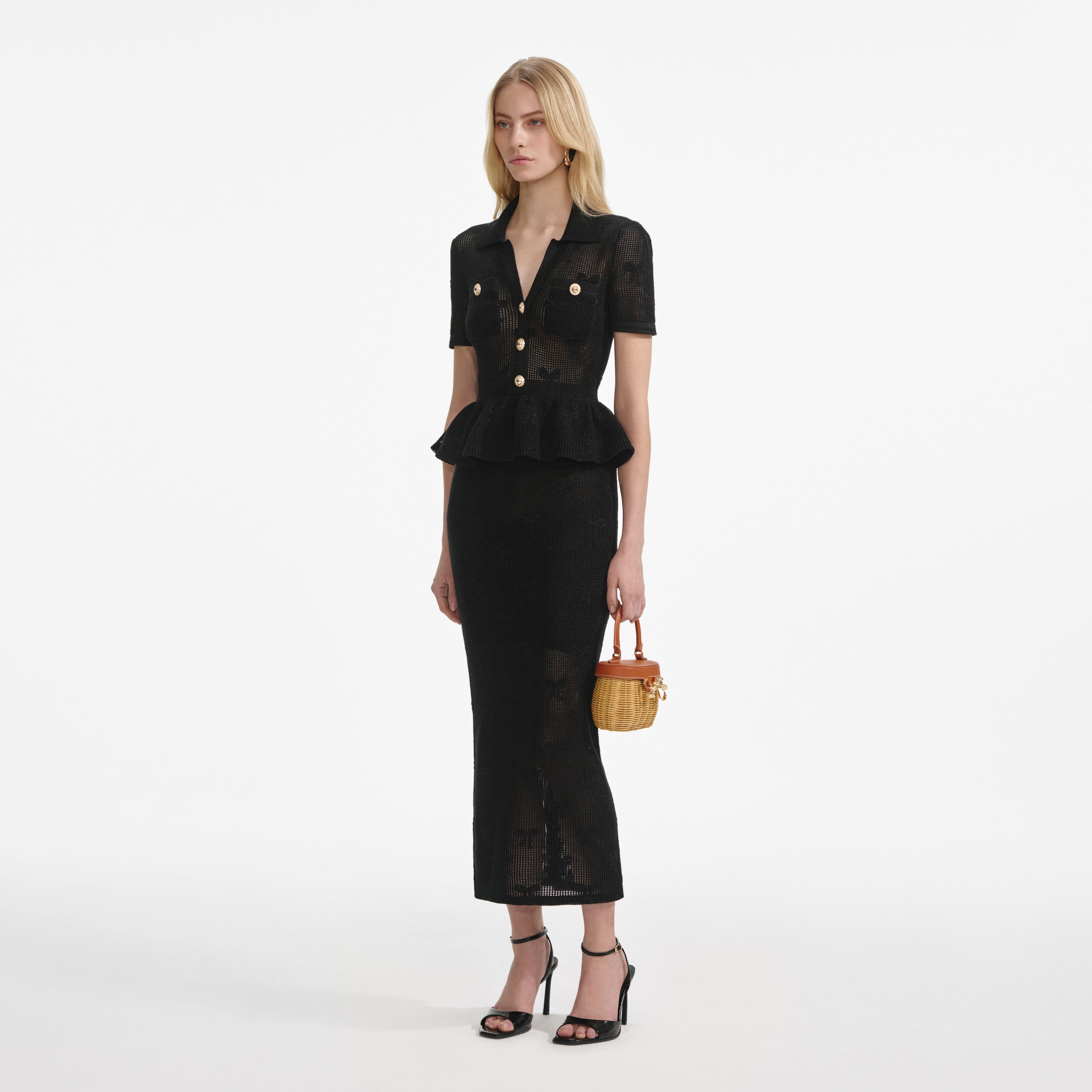 Black Bow Crochet Midi Dress