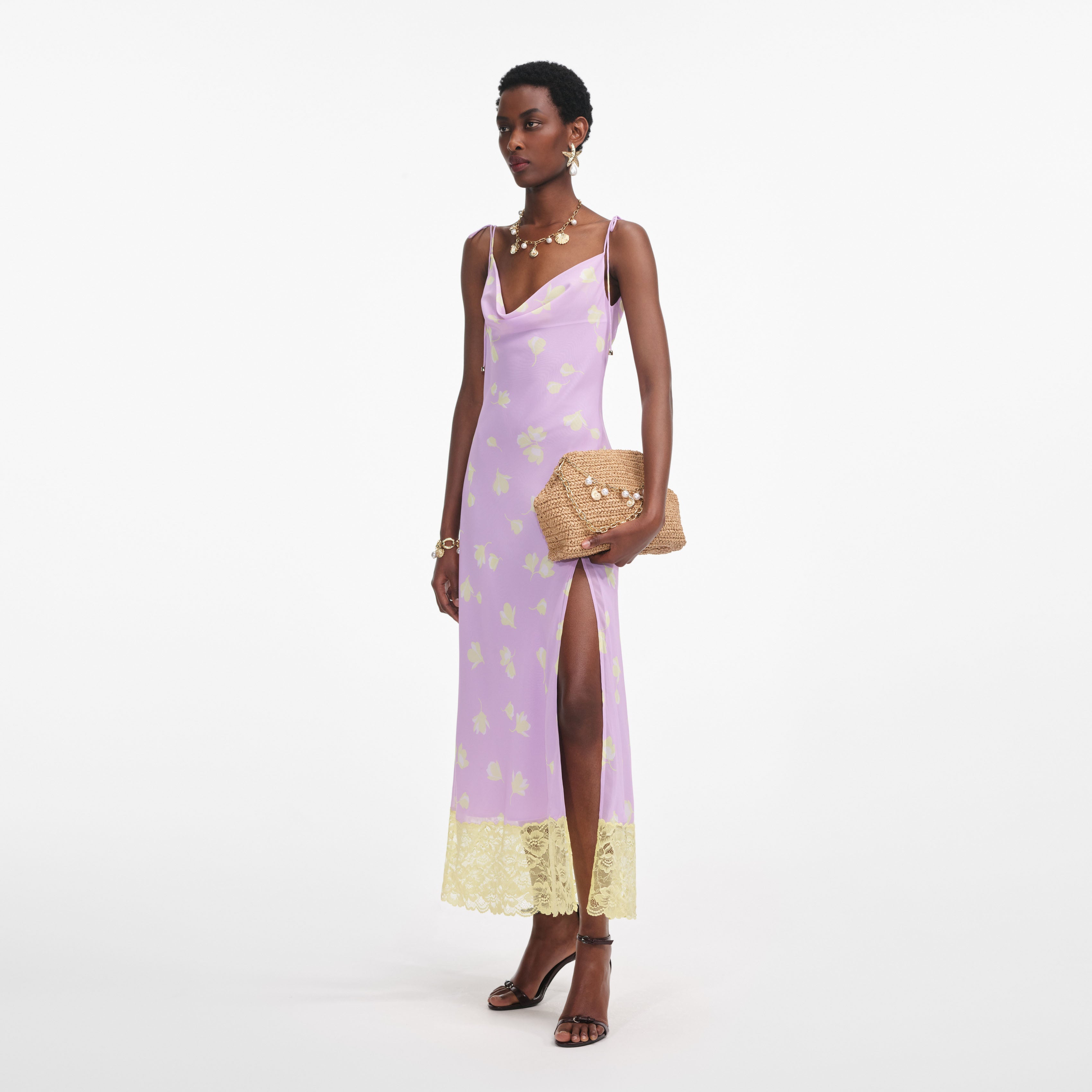 Burnt Orange Chiffon Midi Dress – self-portrait-EU