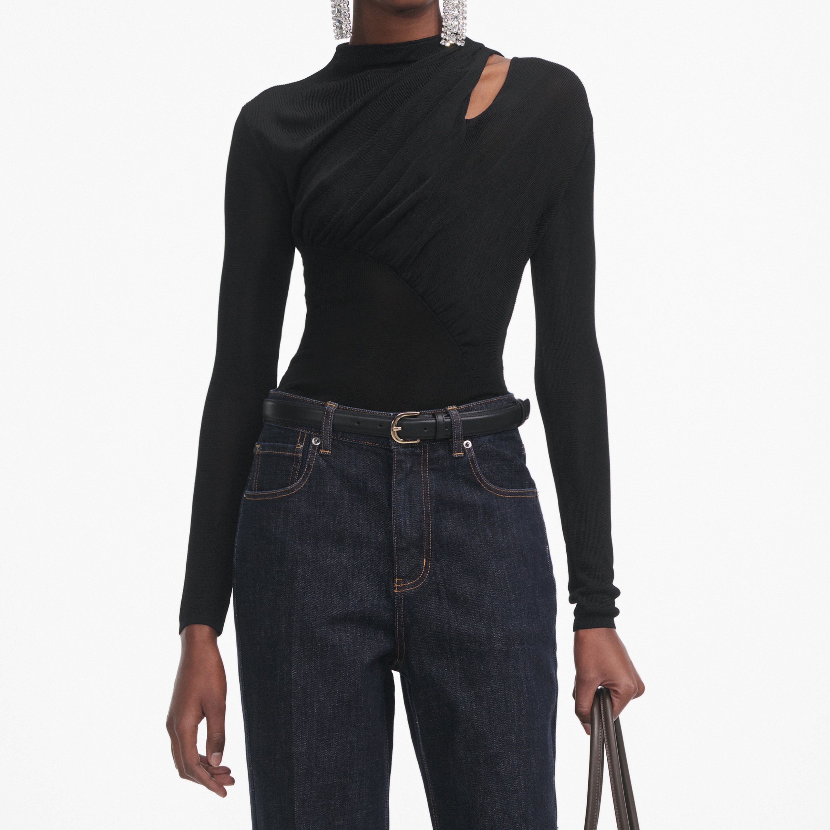 Black Cut Out Viscose Knit Top