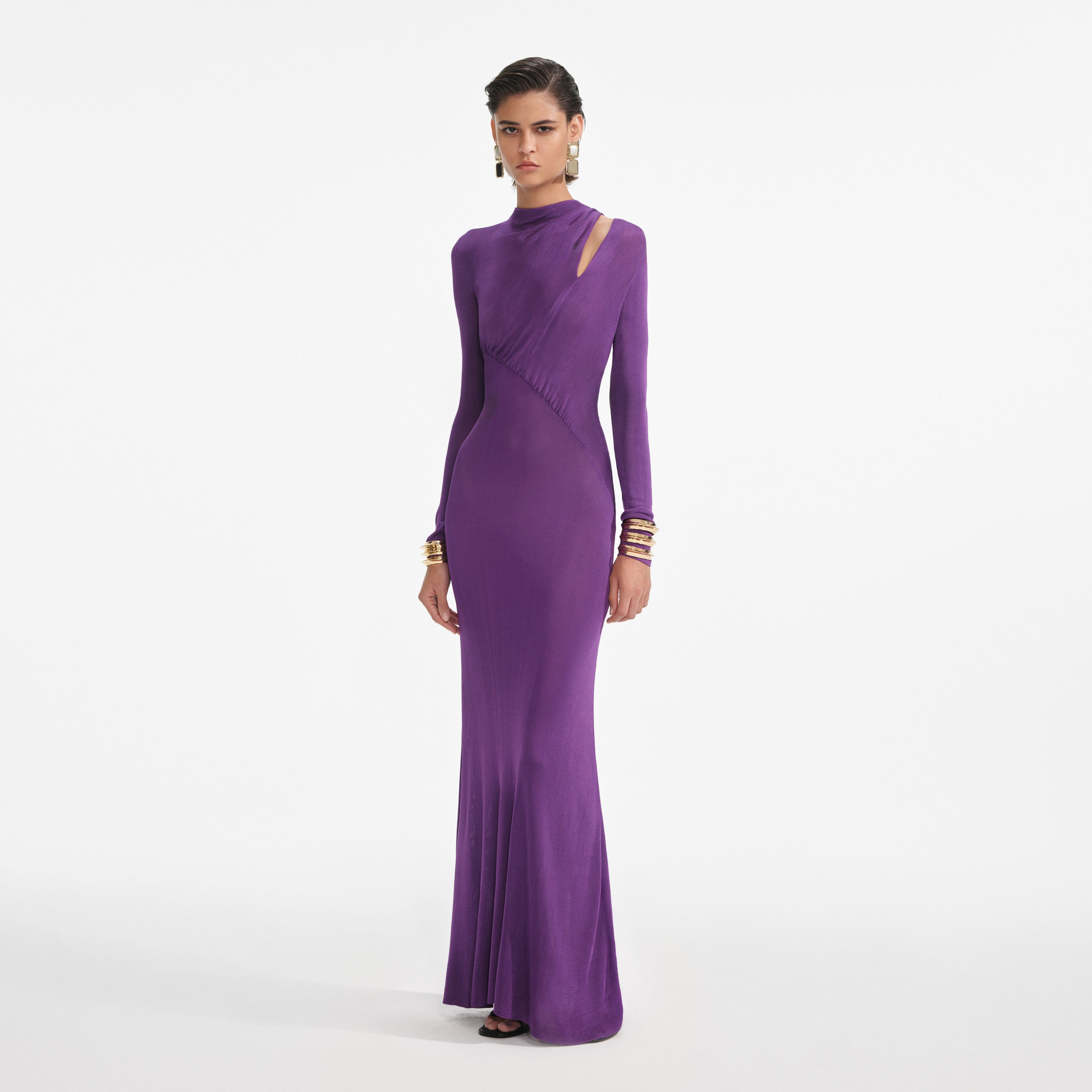 Purple Cut Out Viscose Knit Maxi Dress