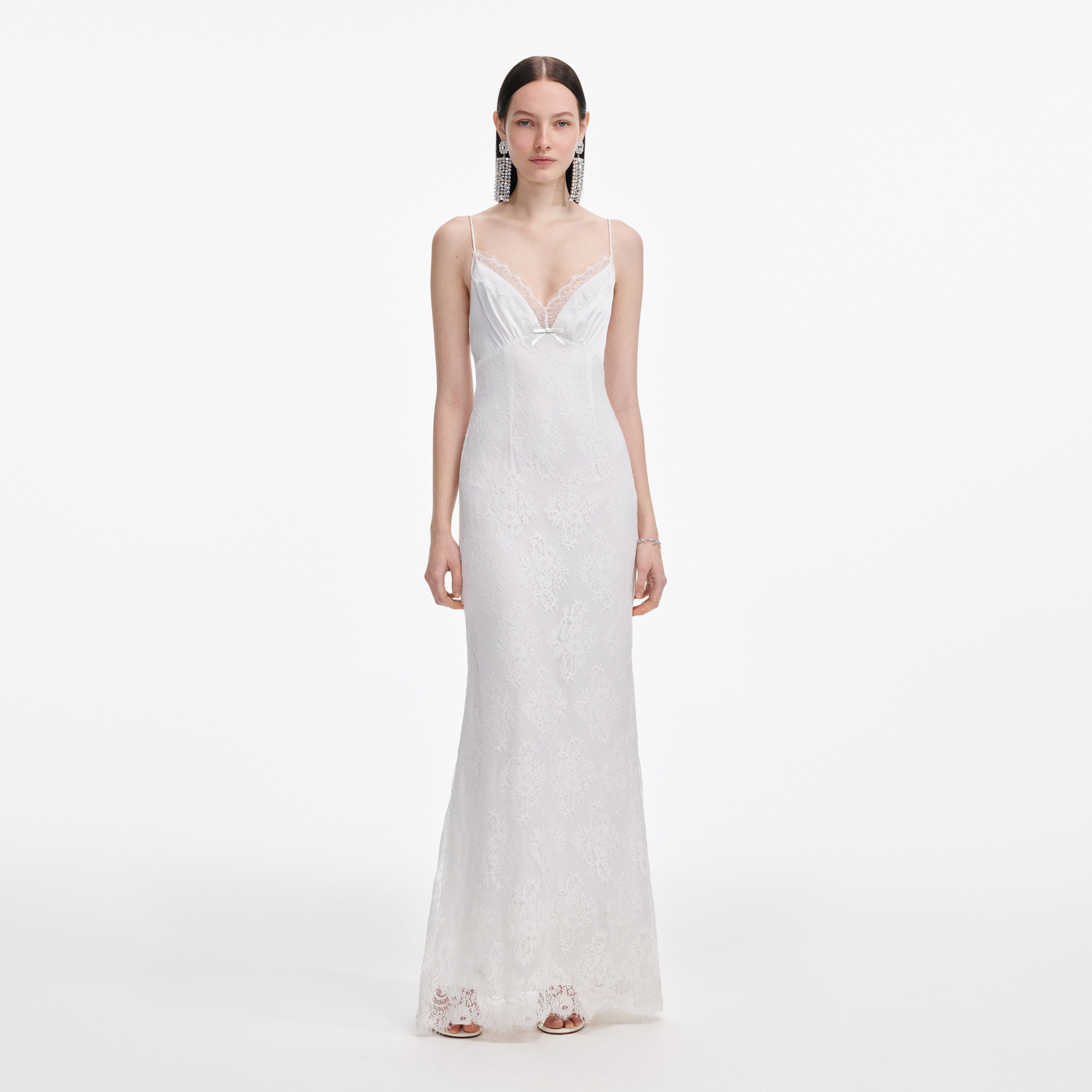 White Strappy Floral Lace Maxi Dress