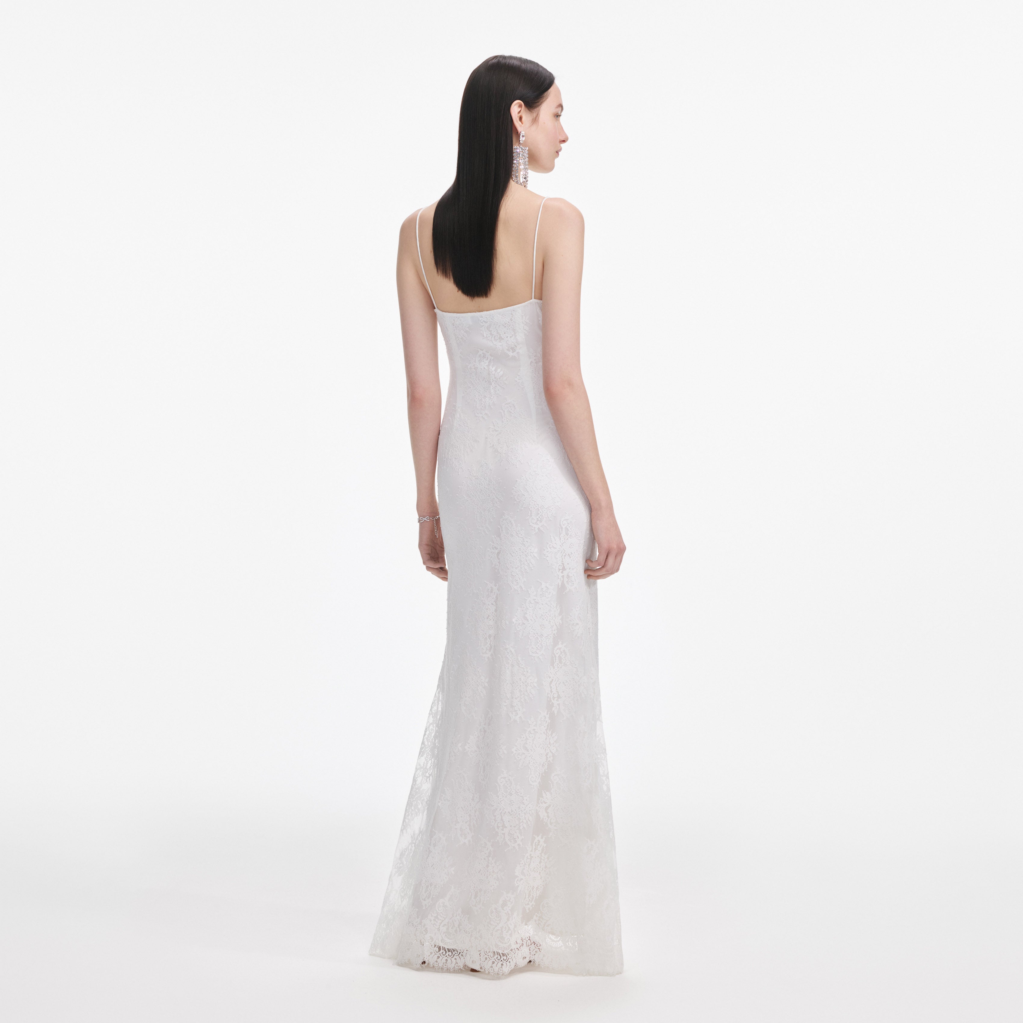 White Strappy Floral Lace Maxi Dress