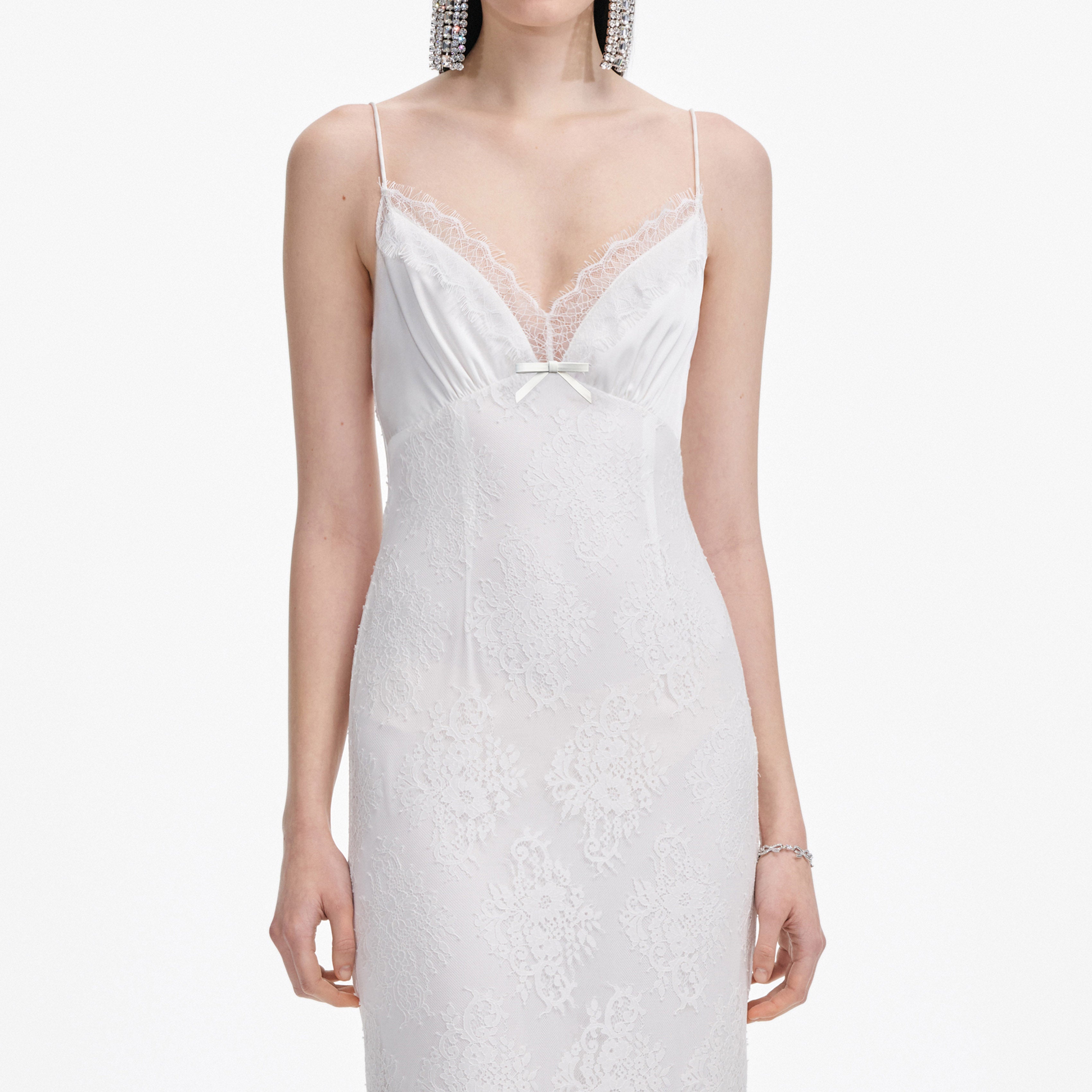 White Strappy Floral Lace Maxi Dress